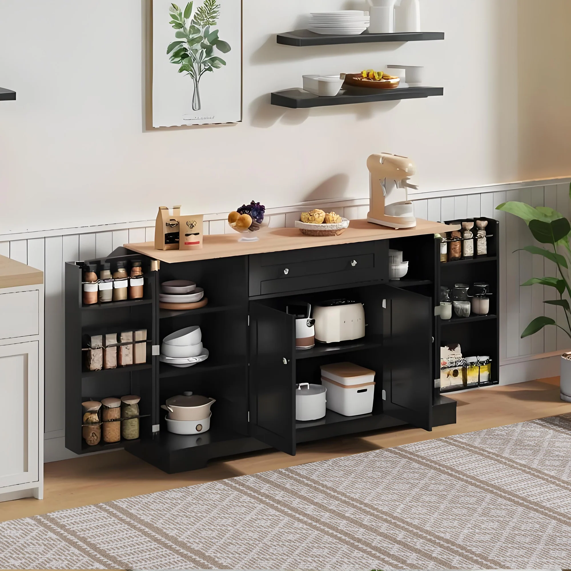Multifunctional Buffet 138cm with Drawer & Adjustable Shelves - Image 2