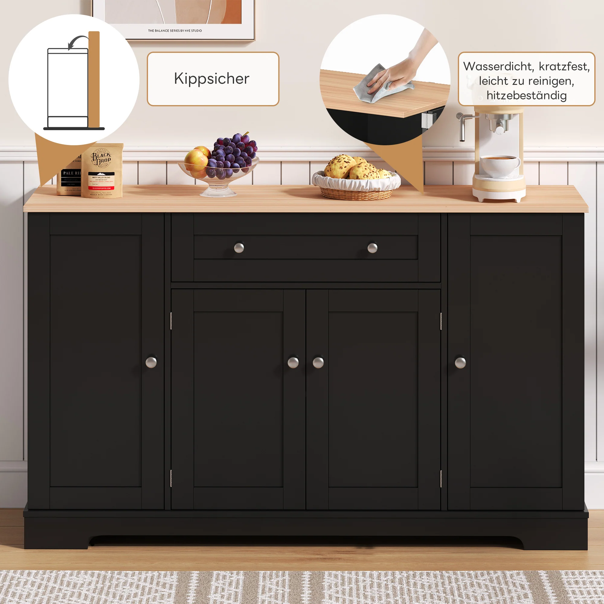 Multifunctional Buffet 138cm with Drawer & Adjustable Shelves - Image 5