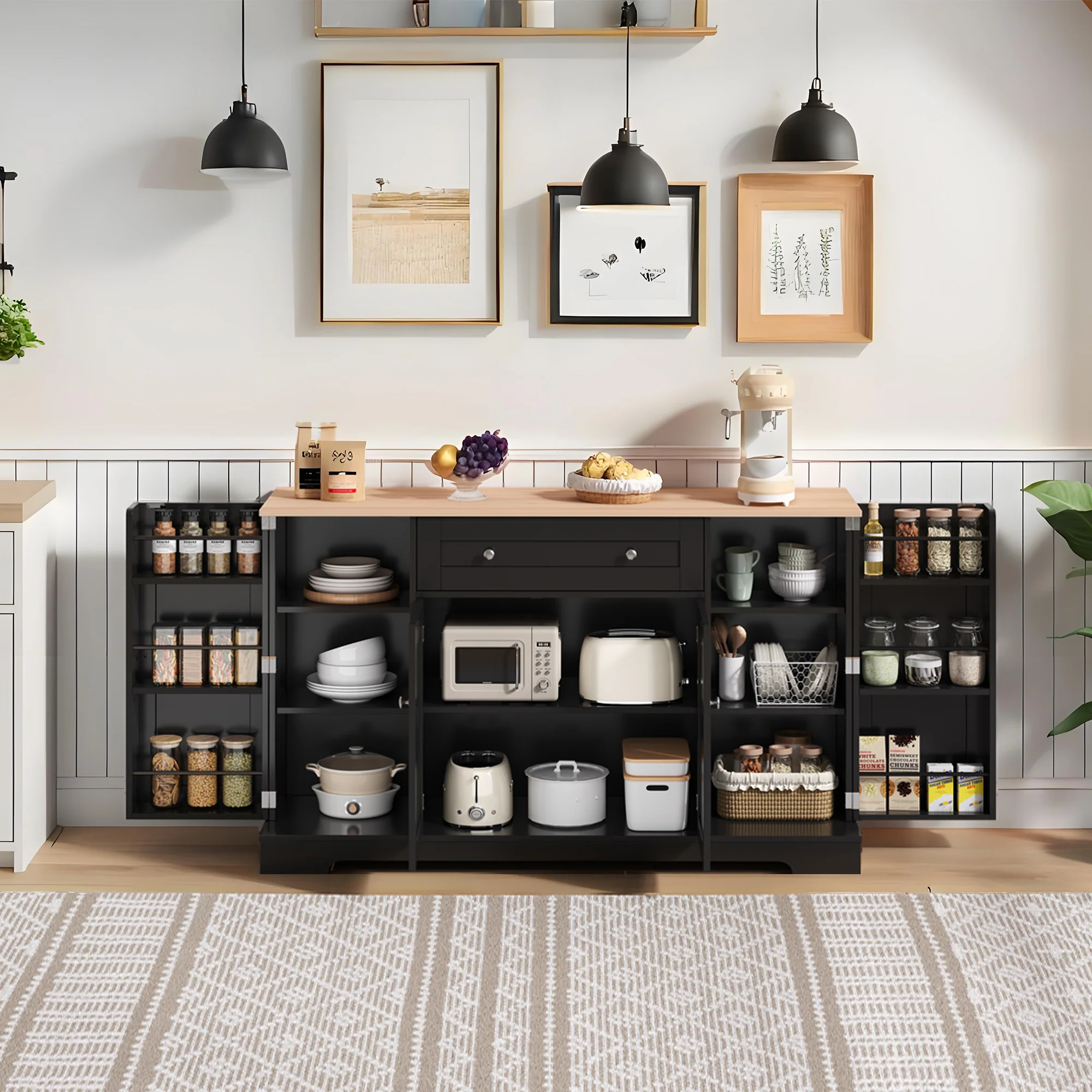 Multifunctional Buffet 138cm with Drawer & Adjustable Shelves - Image 6