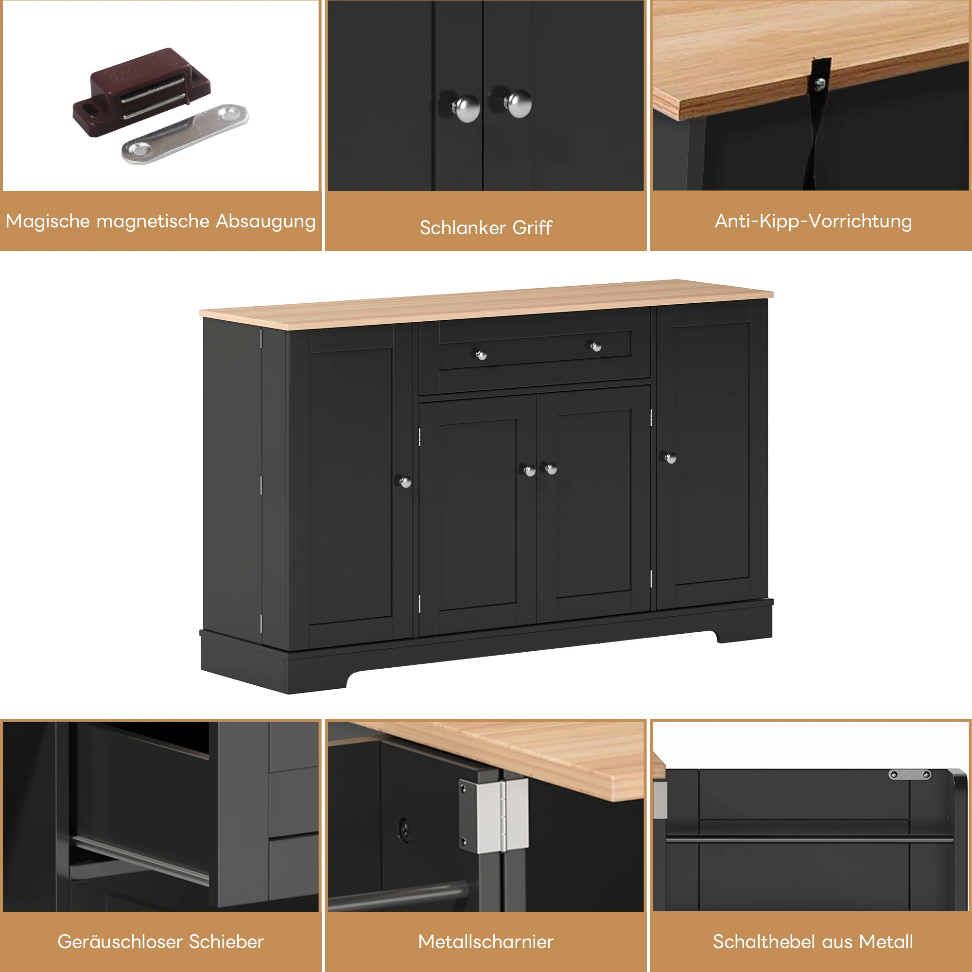 Multifunctional Buffet 138cm with Drawer & Adjustable Shelves - Image 8