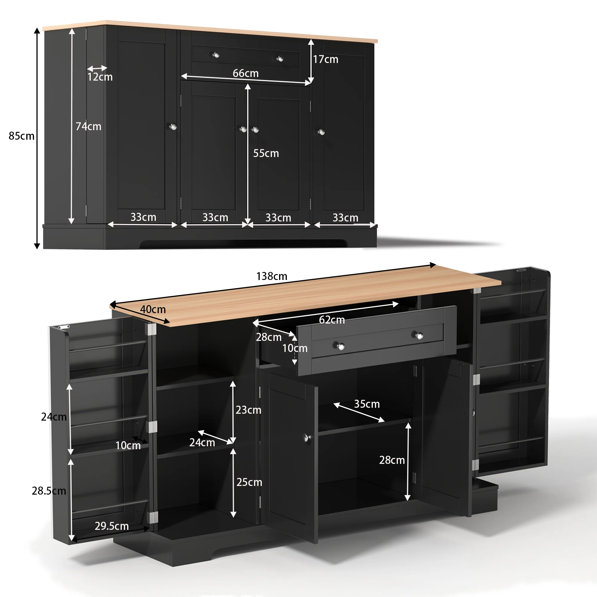 Multifunctional Buffet 138cm with Drawer & Adjustable Shelves - Image 9