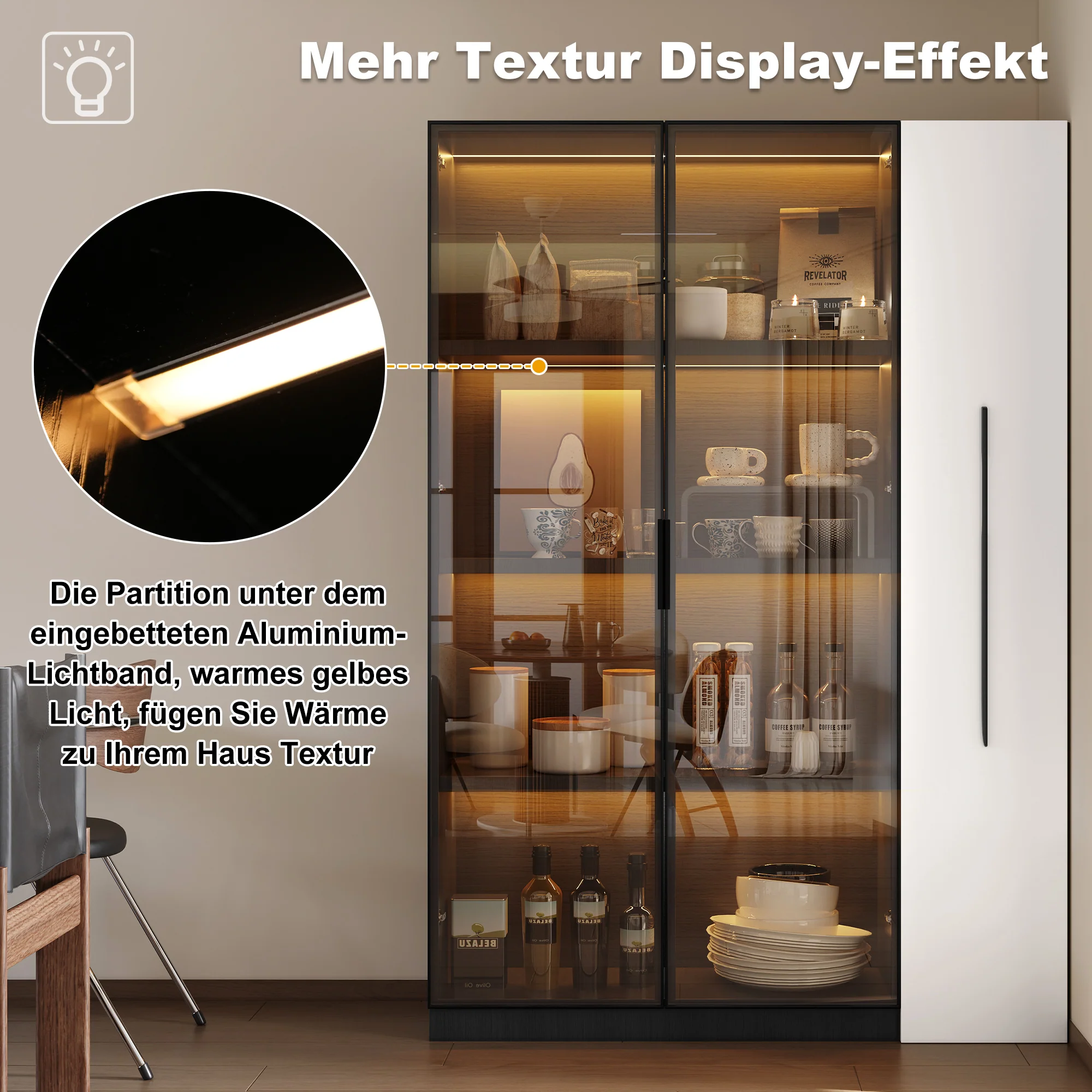 Multifunctional Cabinet 110.5x160cm Display LED Rolling Drawer, White/Black - Image 5