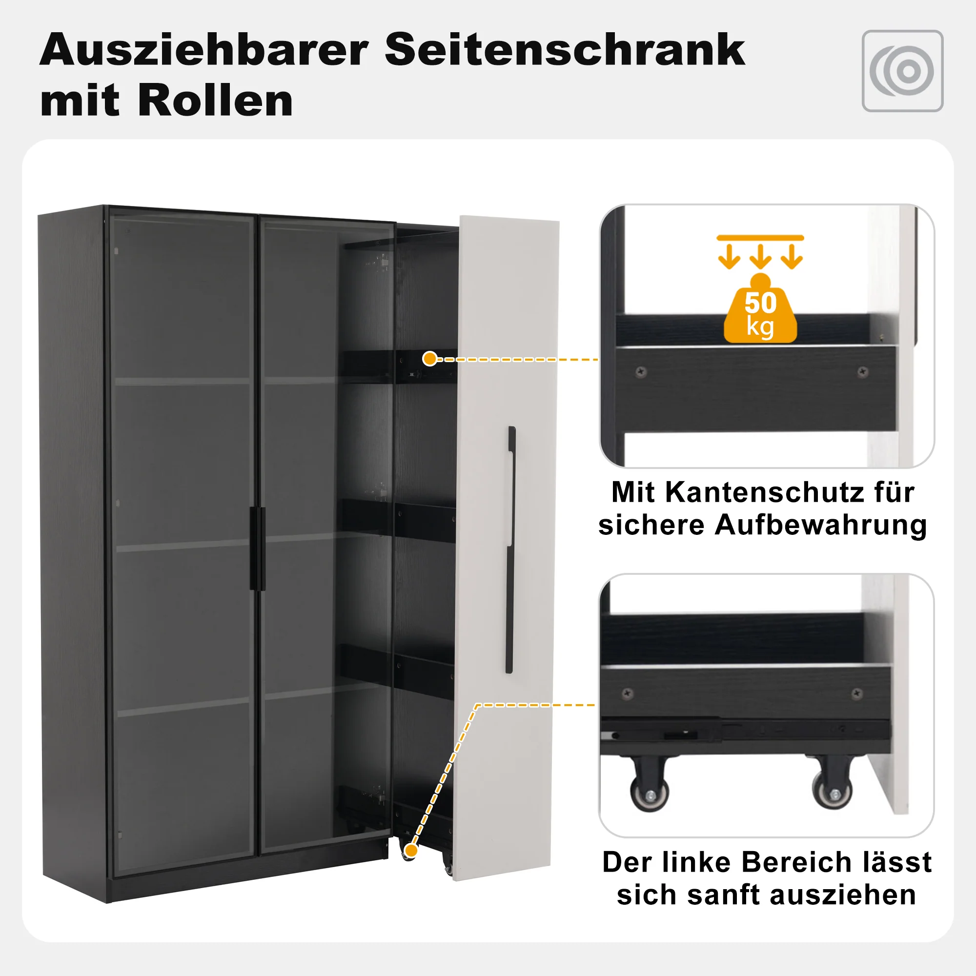 Multifunctional Cabinet 110.5x160cm Display LED Rolling Drawer, White/Black - Image 7