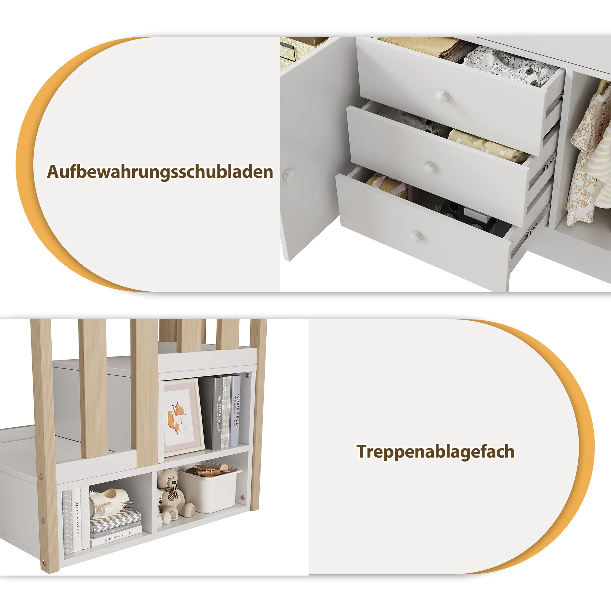 Multifunctional Children's Loft Bed 90x200cm with Stairs Drawers & Storage Cabinets - White - Image 5