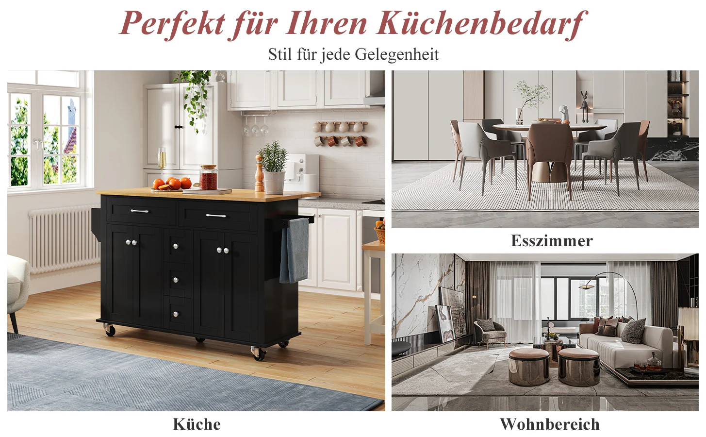 Multifunctional Kitchen Island Mobile Trolley with Extendable Worktop, 5 Drawers & Spice Rack - Image 10