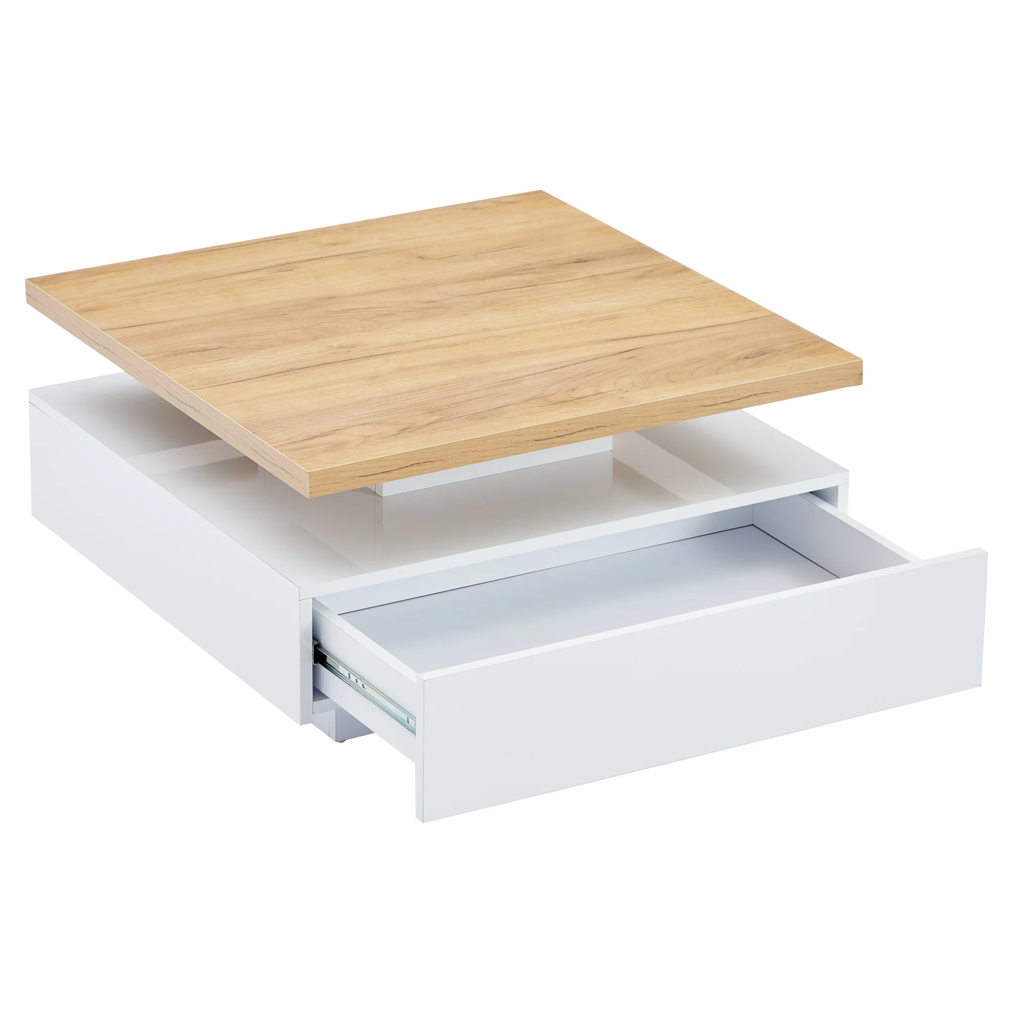 Multifunctional Swivel Coffee Table with Storage, White and Walnut - Image 11