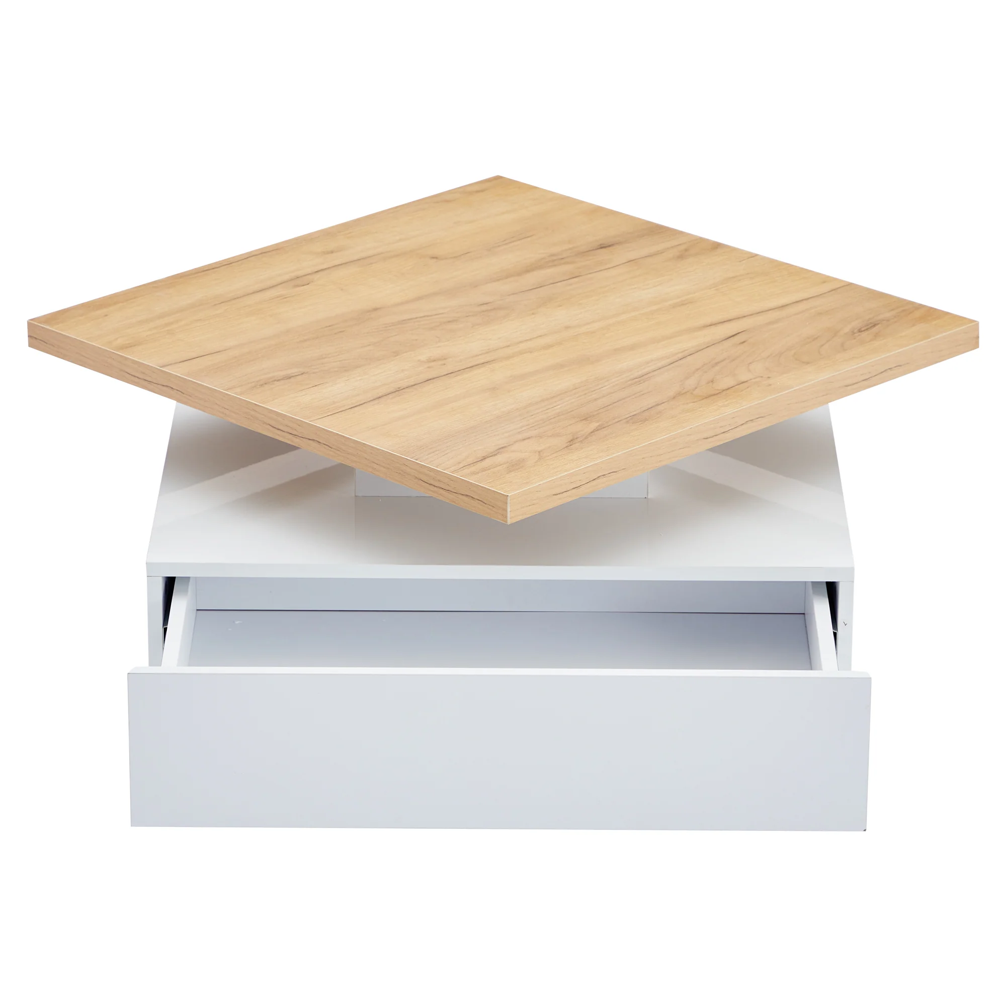 Multifunctional Swivel Coffee Table with Storage, White and Walnut - Image 12