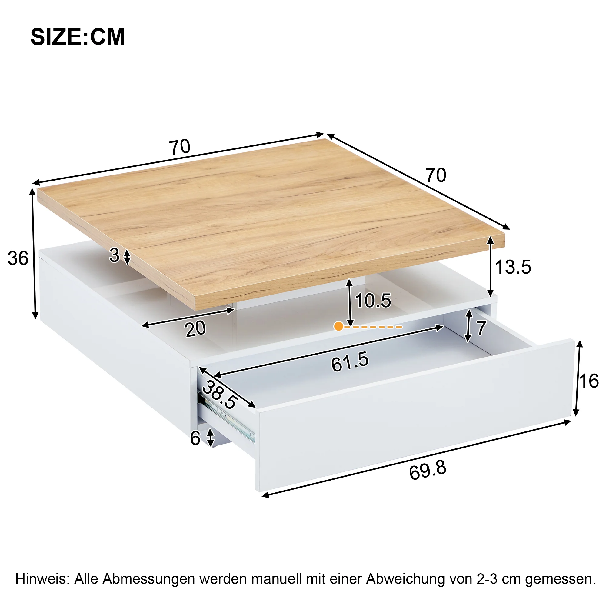 Multifunctional Swivel Coffee Table with Storage, White and Walnut - Image 6