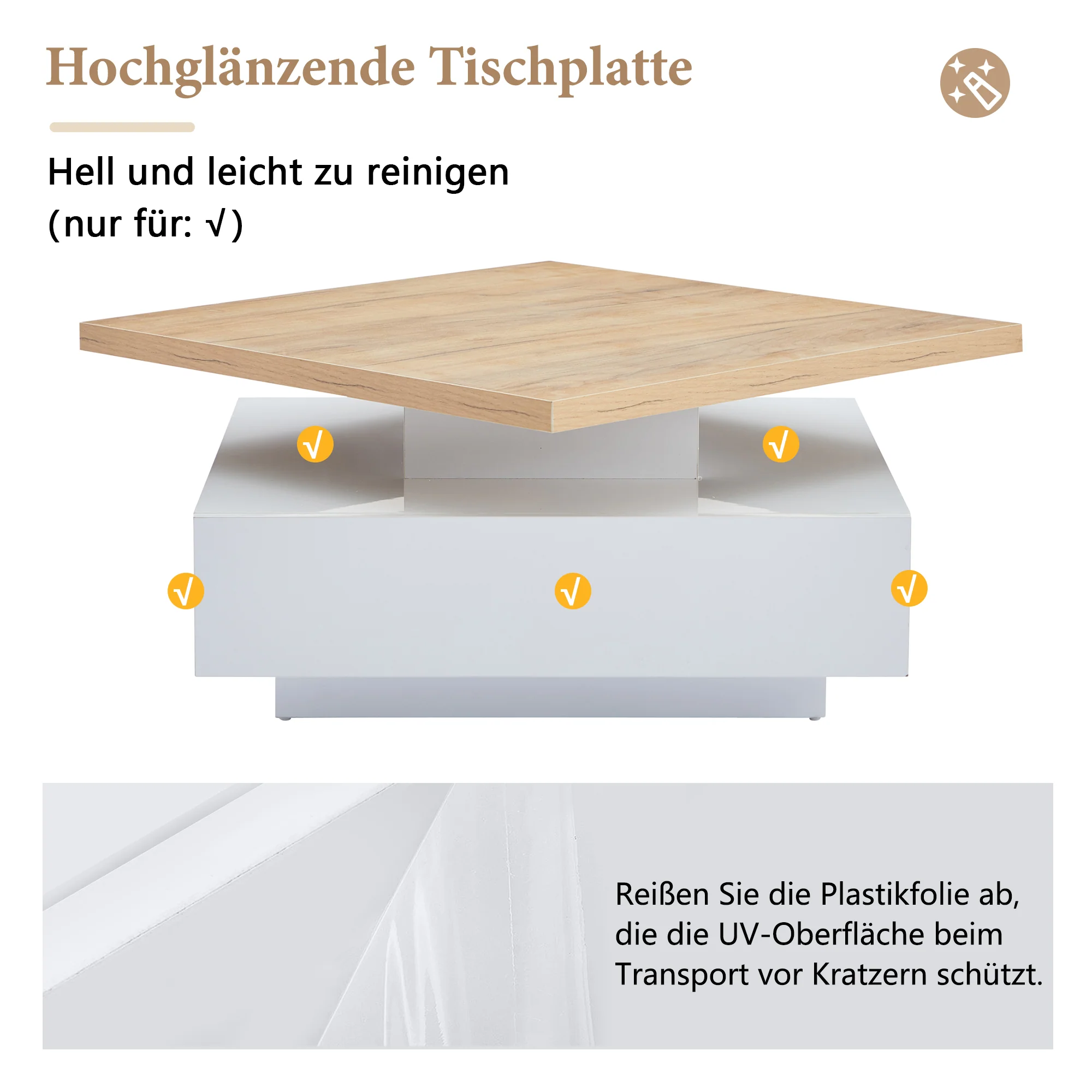 Multifunctional Swivel Coffee Table with Storage, White and Walnut - Image 7