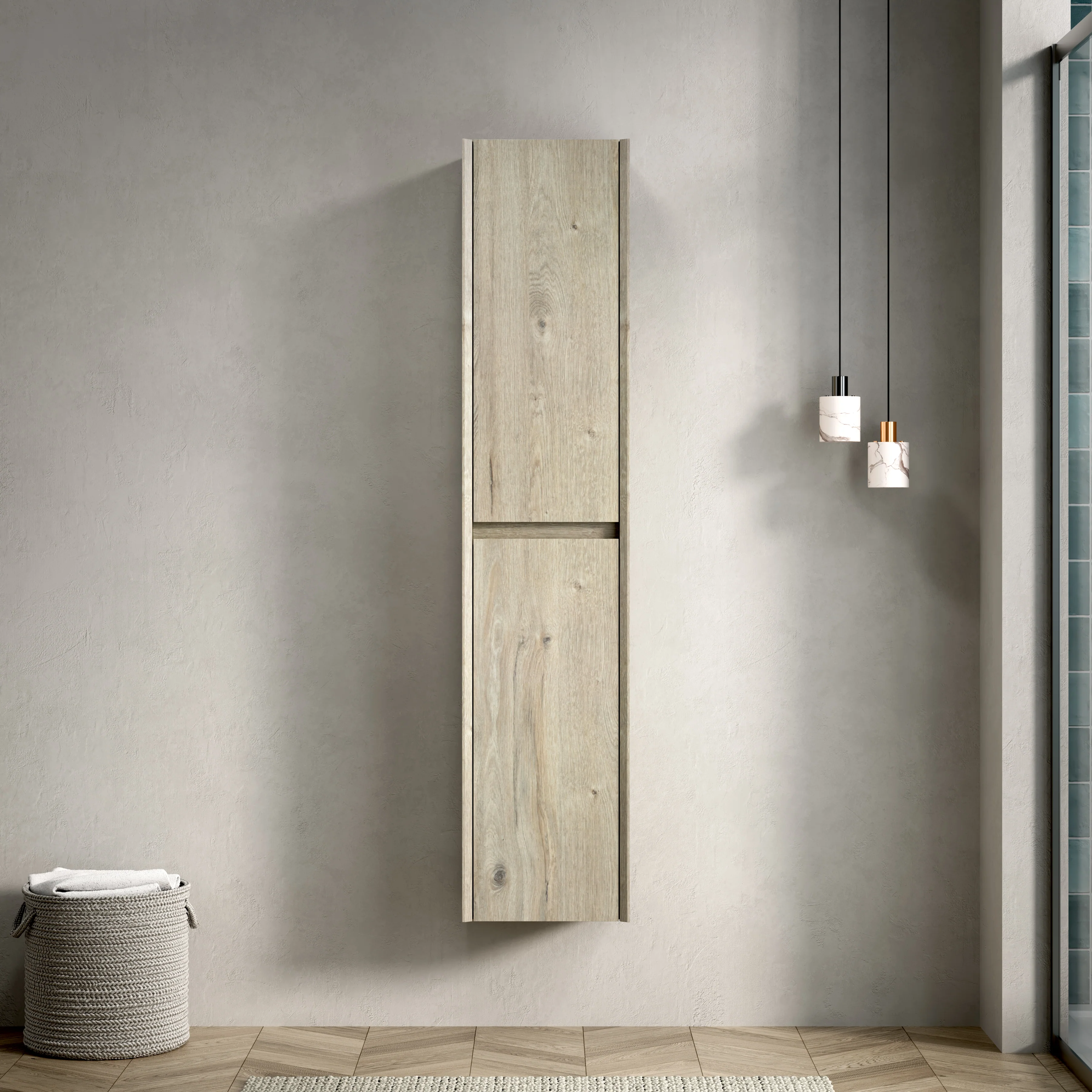 Narrow Storage Cabinet 140cm High 2 Doors Shelves - Oak Cream Wood Grain - Image 3