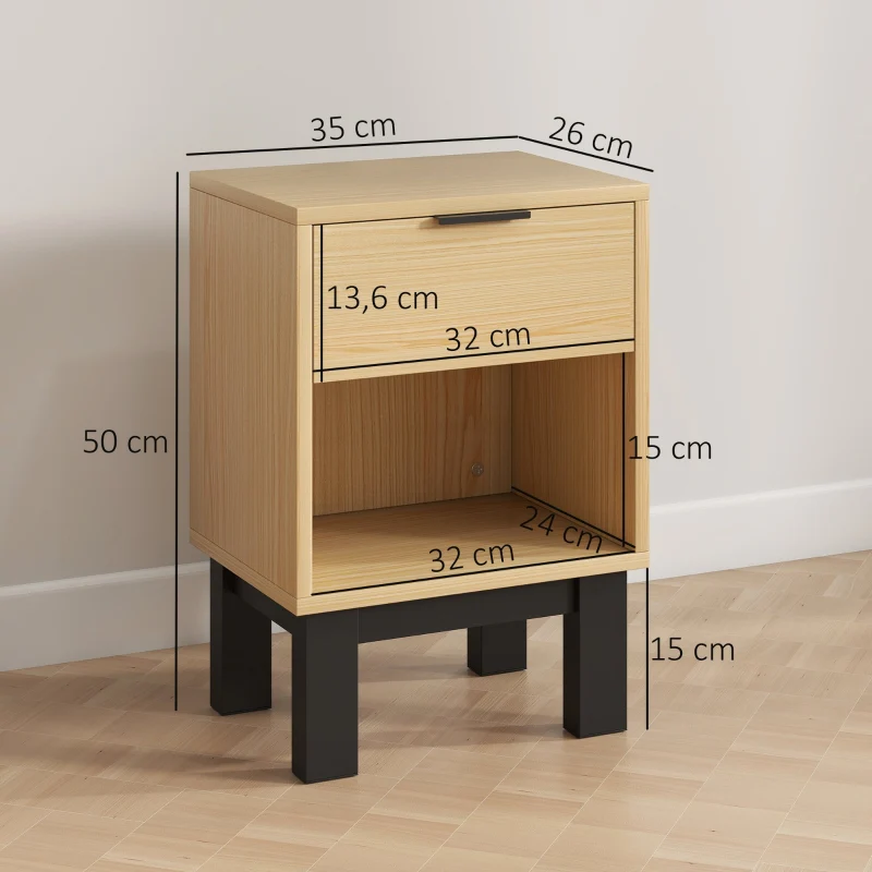 Nightstand with Drawer Open Compartment 35x26x50cm - Oak - Image 3
