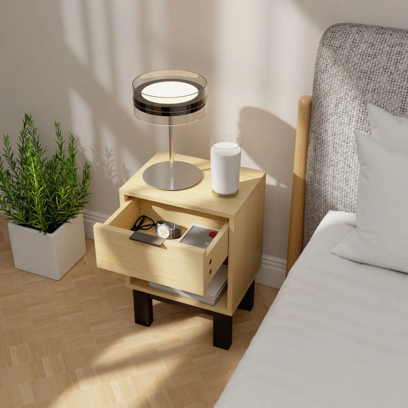Nightstand with Drawer Open Compartment 35x26x50cm - Oak - Image 6