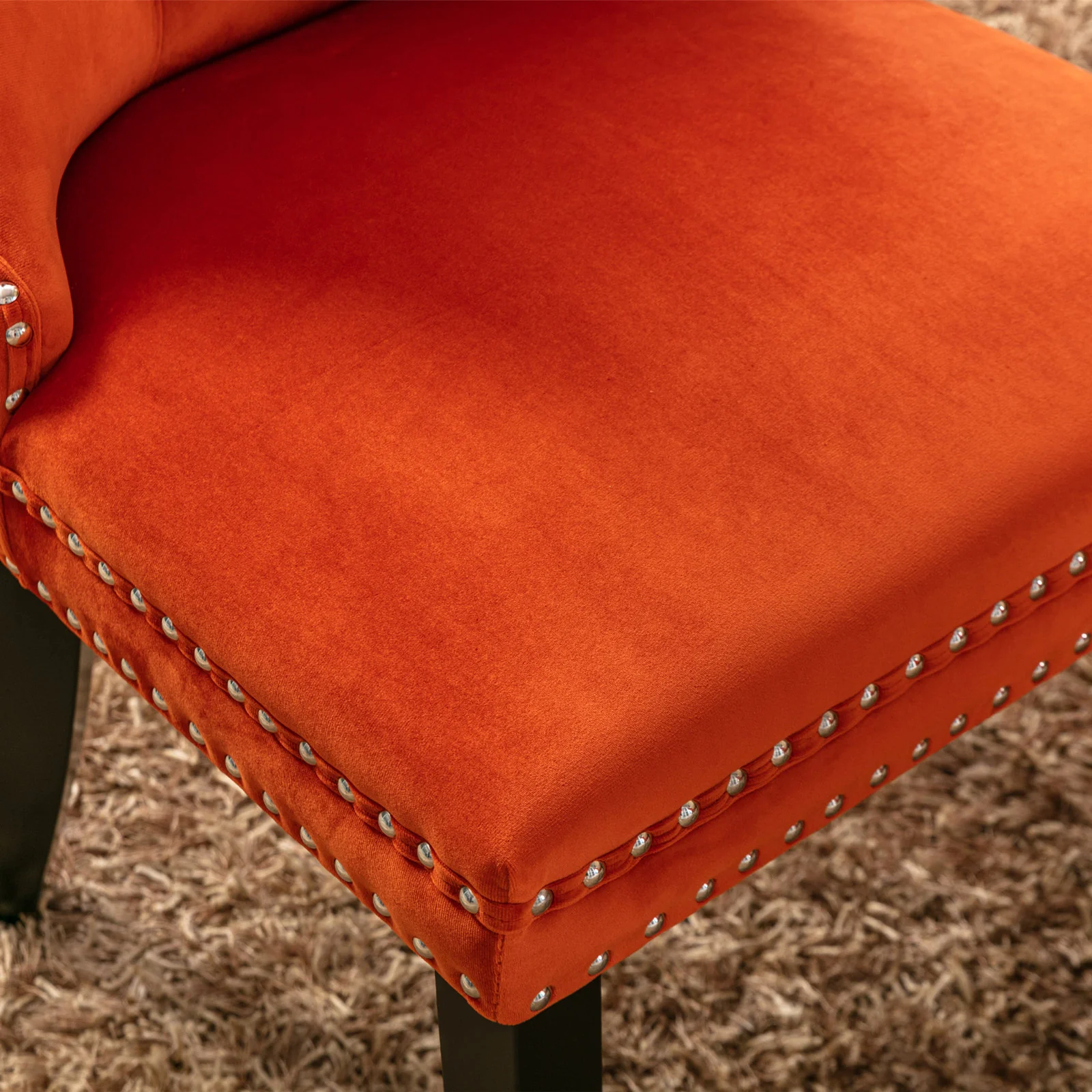Nikki Collection Dining Chair Tufted Velvet Upholstered Solid Wood Legs 2-Pcs Set Orange - Image 10