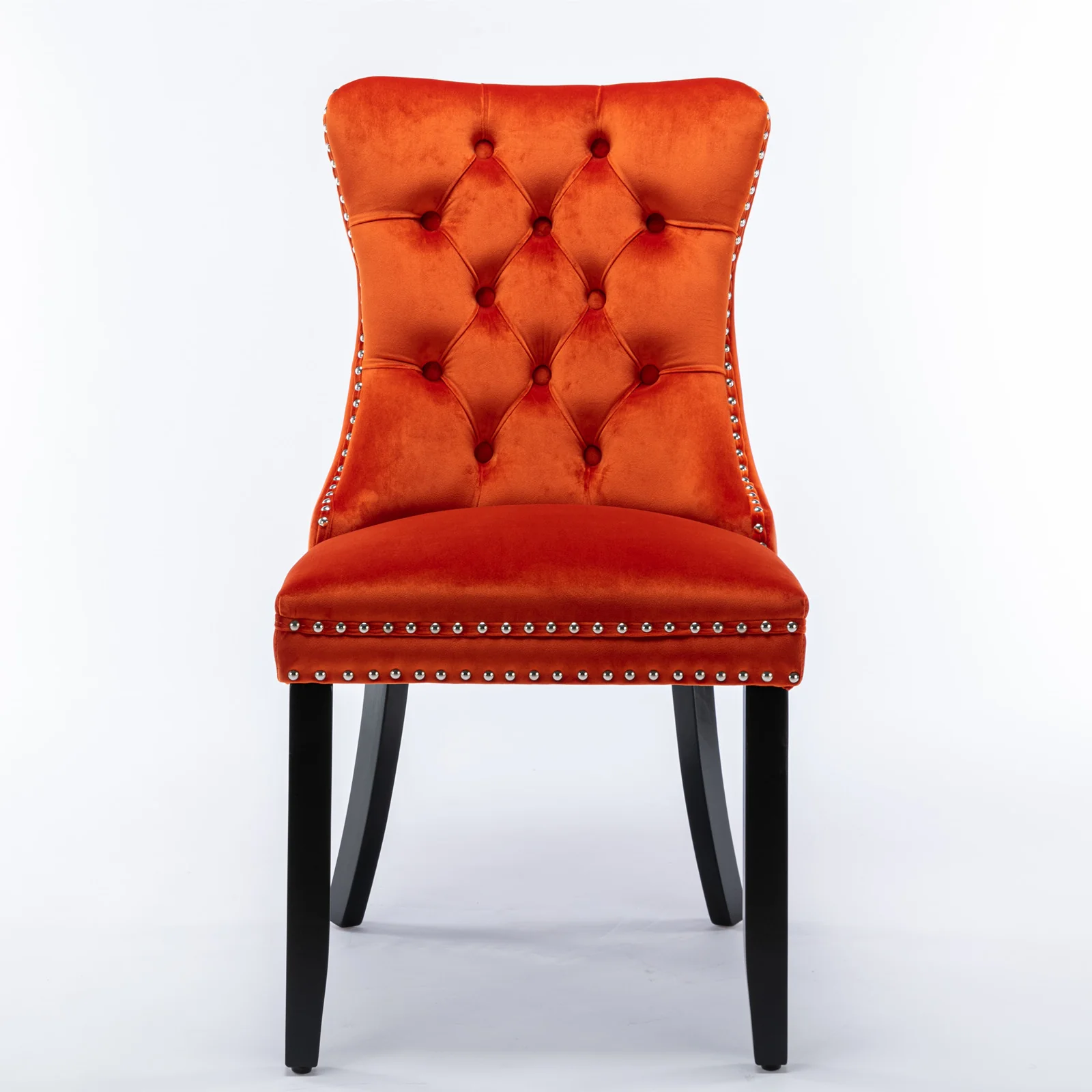 Nikki Collection Dining Chair Tufted Velvet Upholstered Solid Wood Legs 2-Pcs Set Orange - Image 2