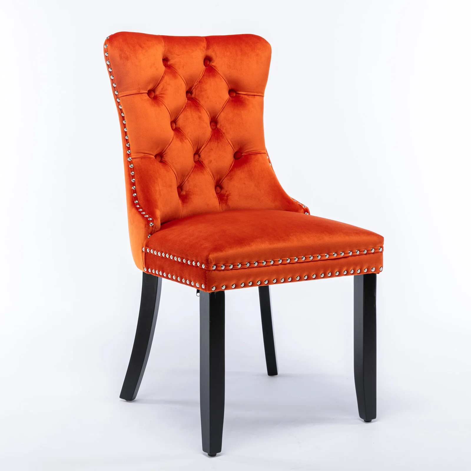 Nikki Collection Dining Chair Tufted Velvet Upholstered Solid Wood Legs 2-Pcs Set Orange - Image 3