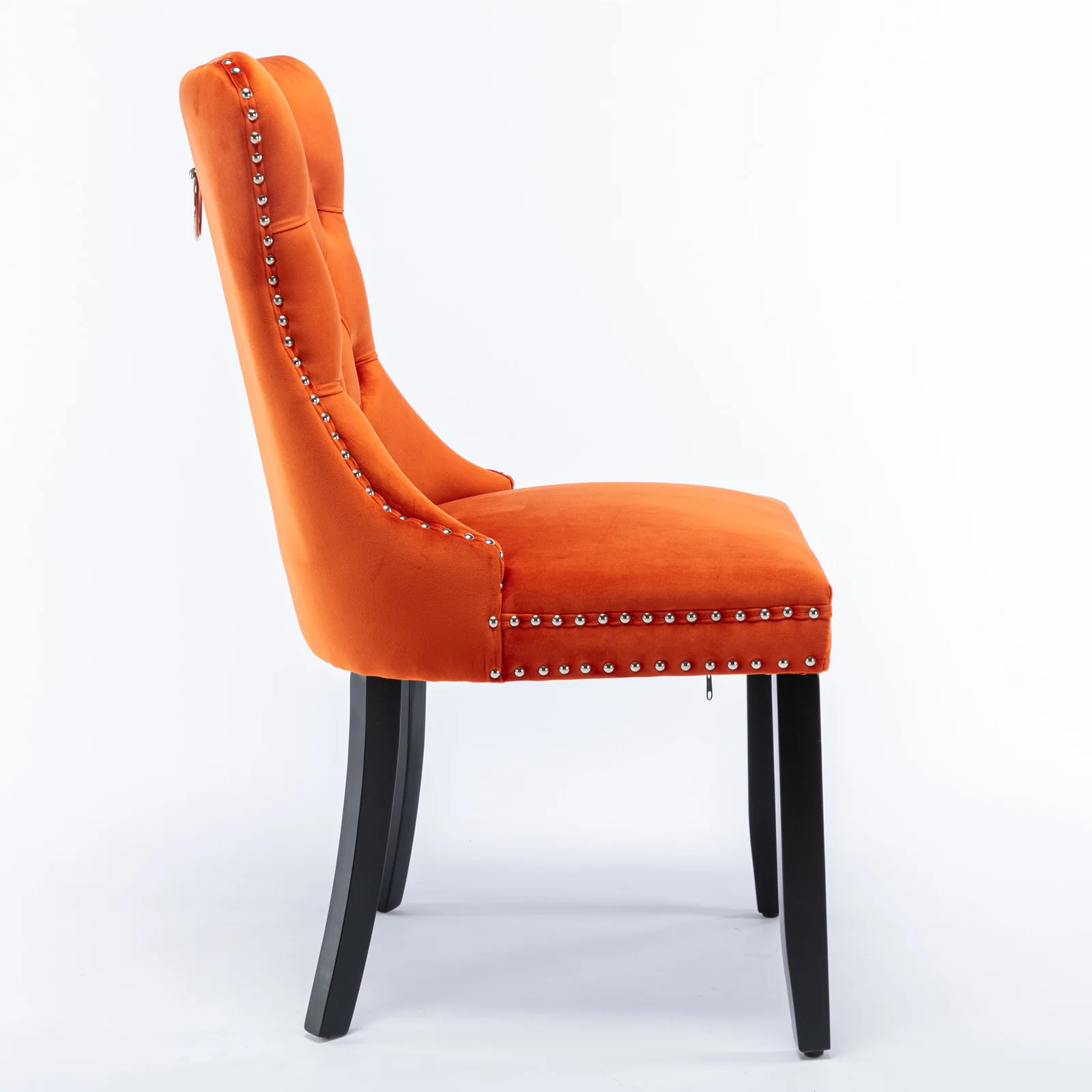 Nikki Collection Dining Chair Tufted Velvet Upholstered Solid Wood Legs 2-Pcs Set Orange - Image 4