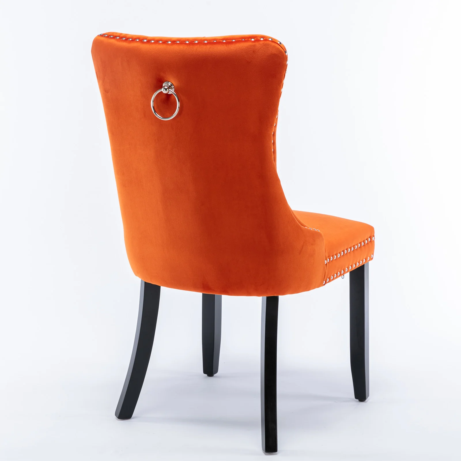 Nikki Collection Dining Chair Tufted Velvet Upholstered Solid Wood Legs 2-Pcs Set Orange - Image 5