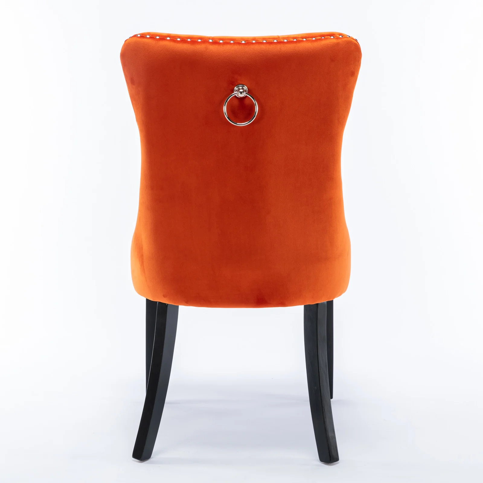 Nikki Collection Dining Chair Tufted Velvet Upholstered Solid Wood Legs 2-Pcs Set Orange - Image 6