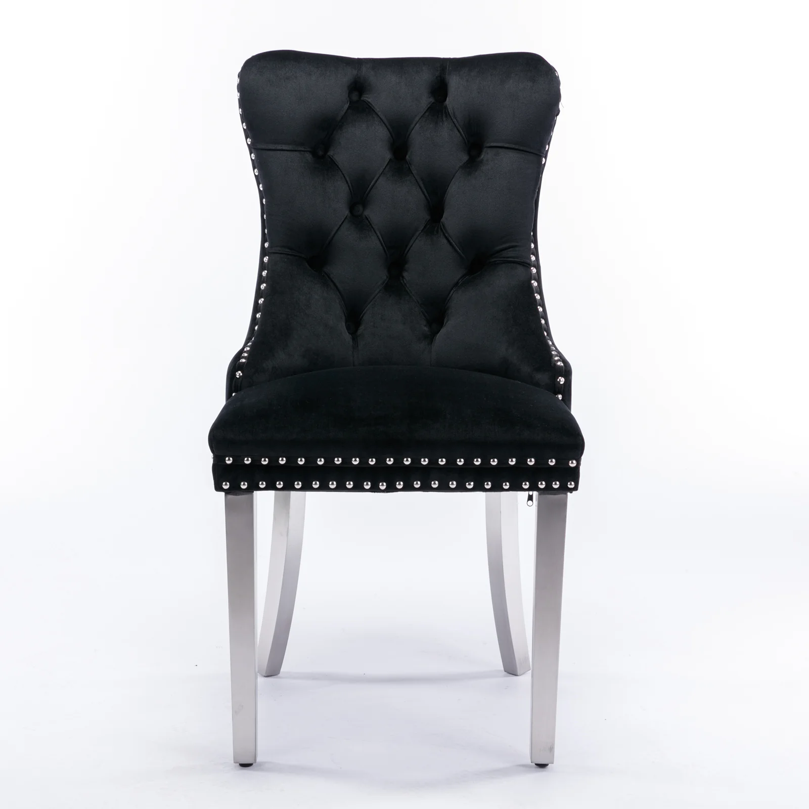 Nikki Collection Modern Tufted Velvet Dining Chair Set of 2 Chrome Legs - Black/Chrome - Image 2