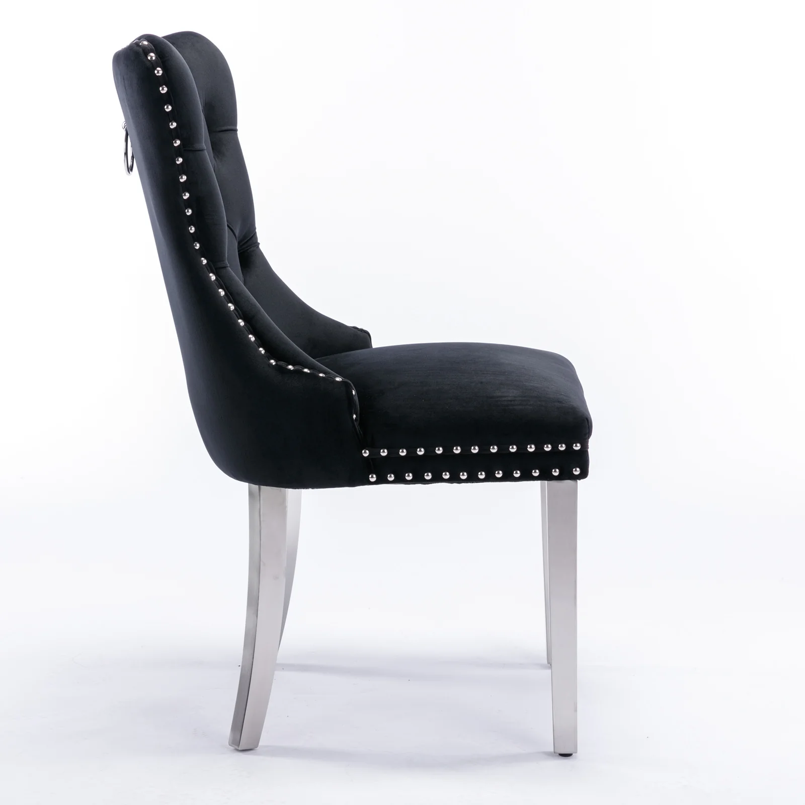 Nikki Collection Modern Tufted Velvet Dining Chair Set of 2 Chrome Legs - Black/Chrome - Image 4