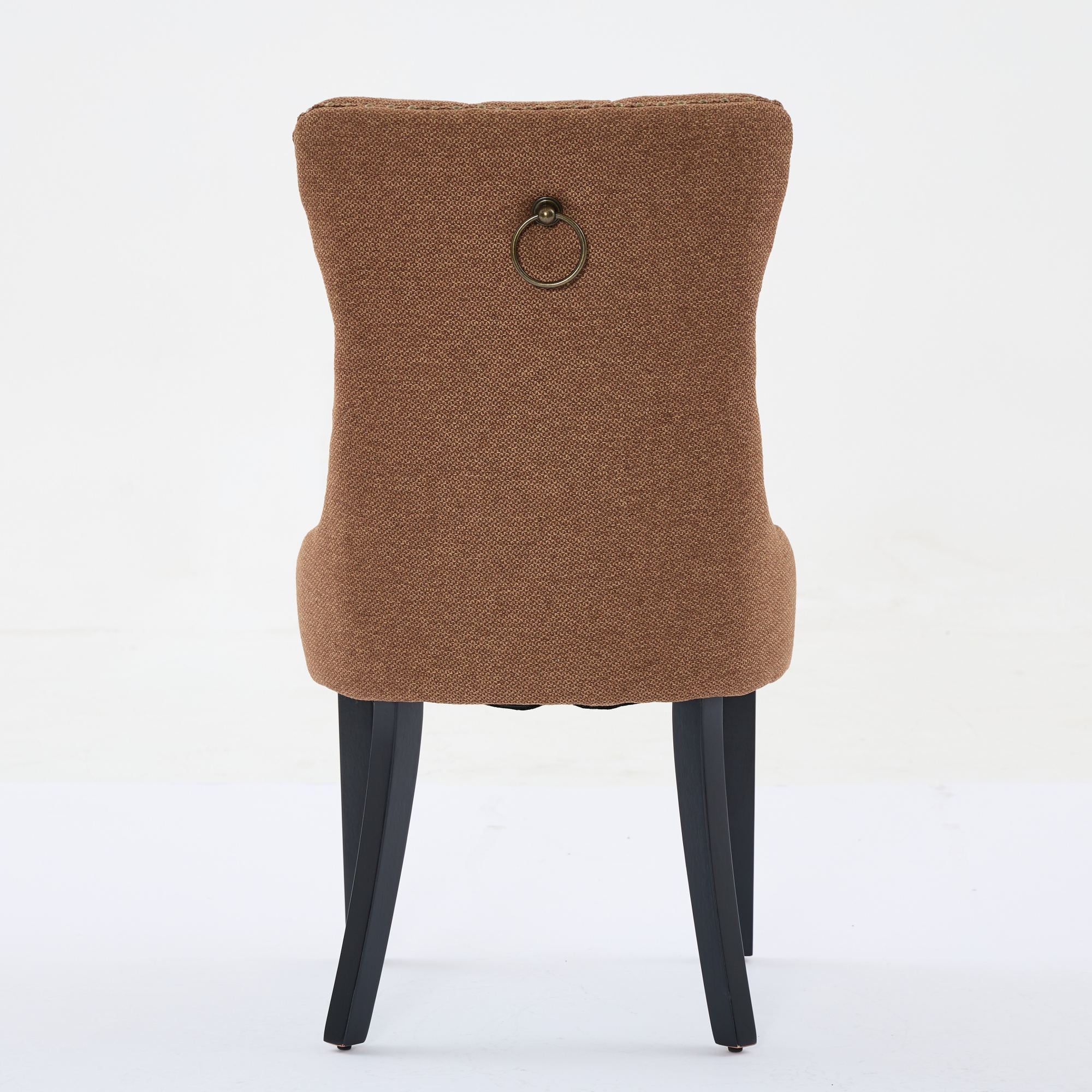 Nikki Collection Tufted Linen Dining Chair Solid Wood Nailhead Trim 2-Pcs Set - Coffee Color - Image 7