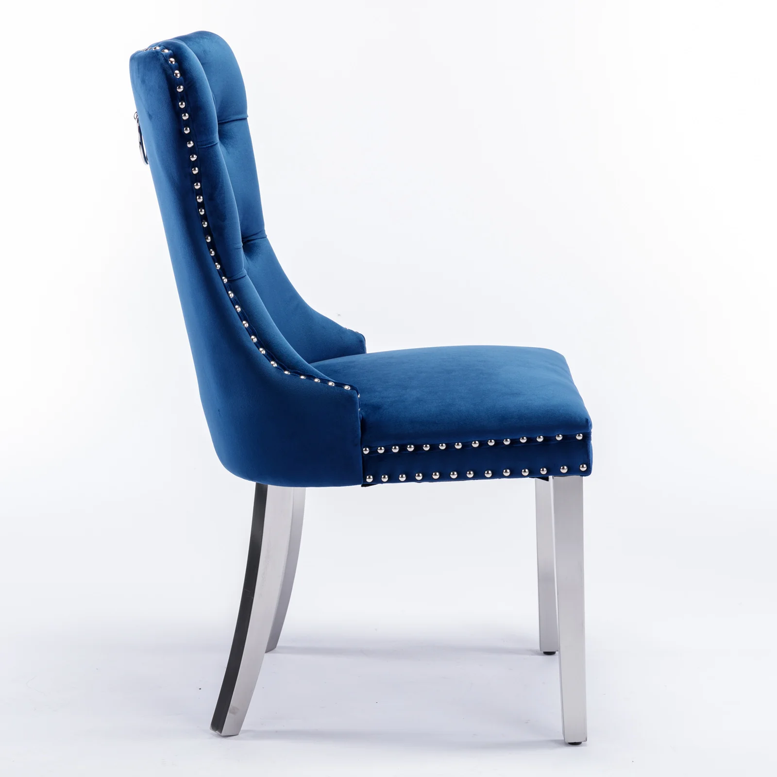 Nikki Collection Tufted Velvet Dining Chair Set of 2 - Blue/Chrome - Image 4