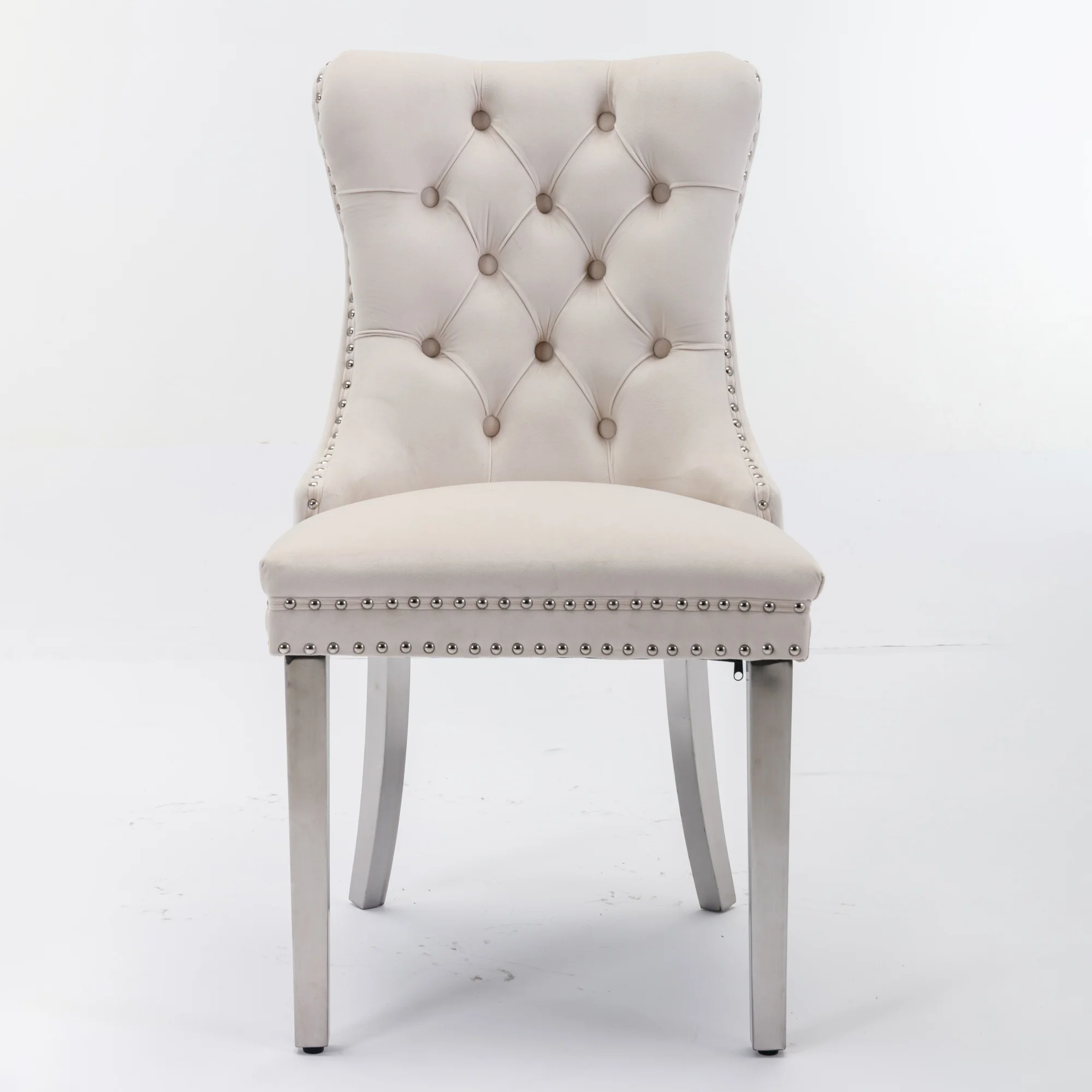 Nikki Collection Tufted Velvet Dining Chair Set of 2 Chrome Legs - Beige/Chrome - Image 2