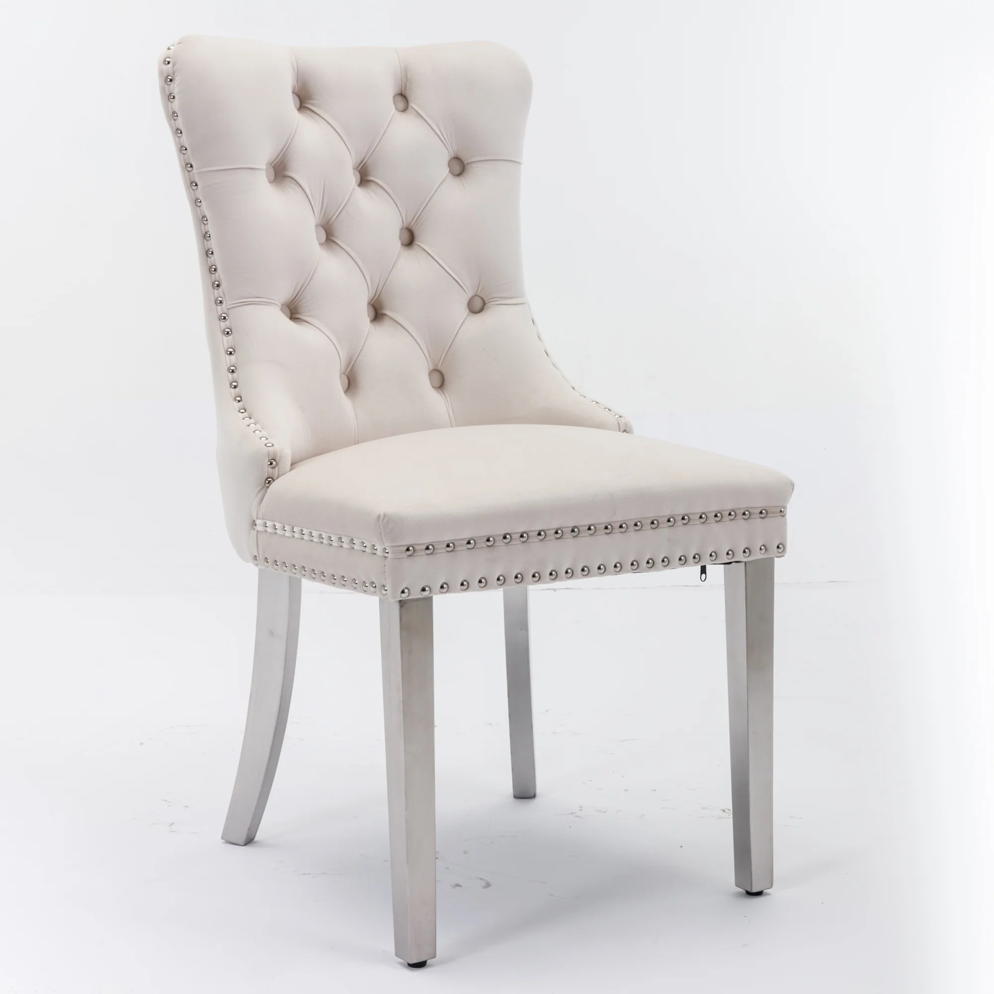 Nikki Collection Tufted Velvet Dining Chair Set of 2 Chrome Legs - Beige/Chrome - Image 3