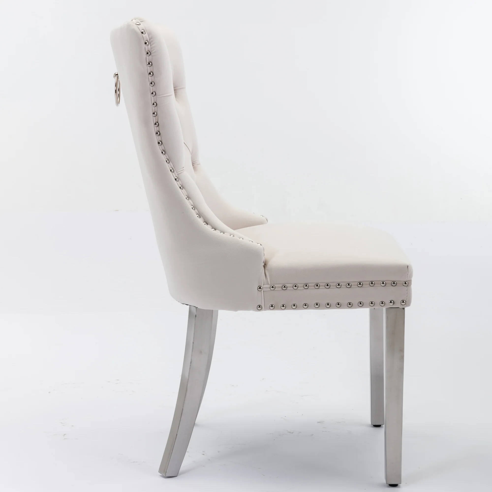 Nikki Collection Tufted Velvet Dining Chair Set of 2 Chrome Legs - Beige/Chrome - Image 4