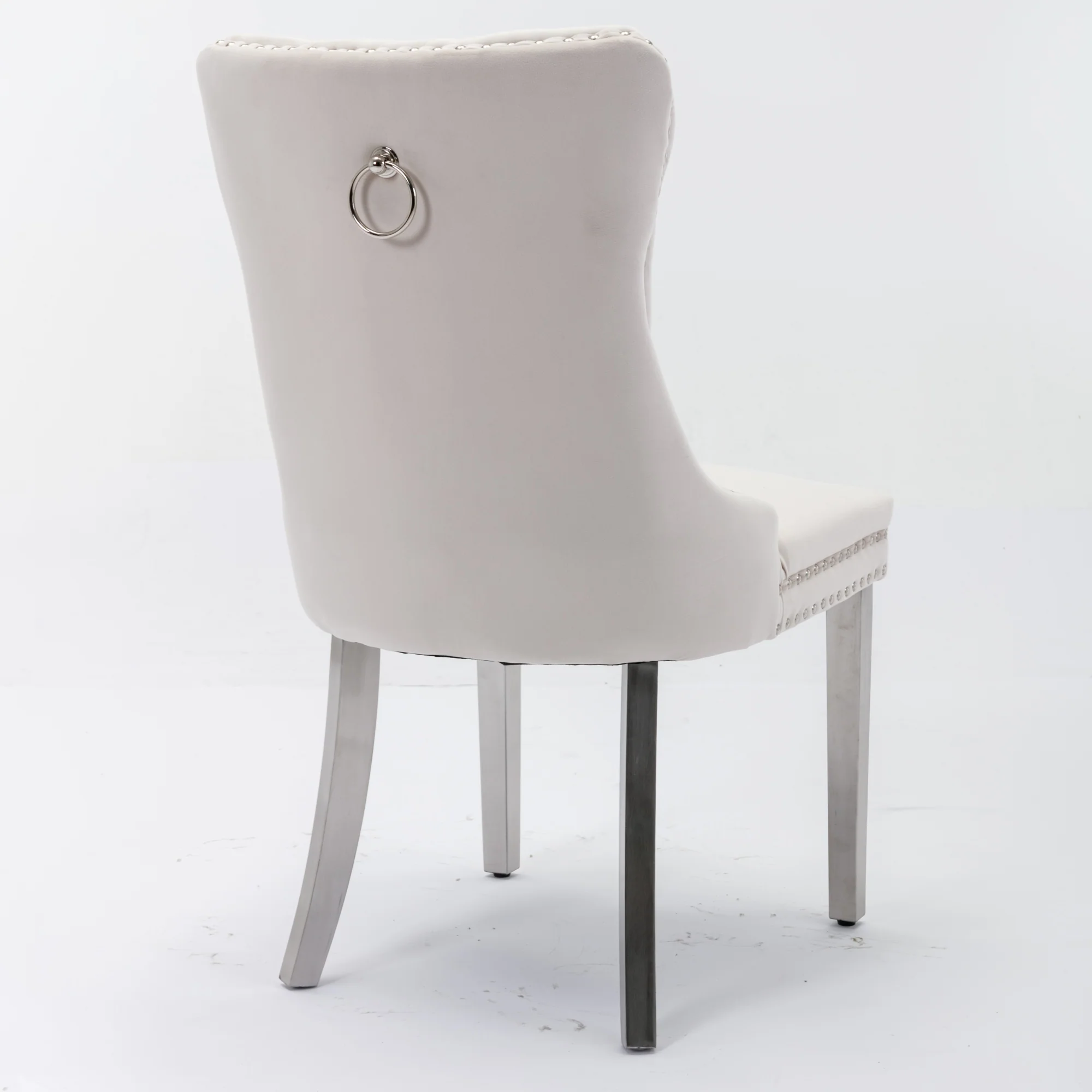 Nikki Collection Tufted Velvet Dining Chair Set of 2 Chrome Legs - Beige/Chrome - Image 5