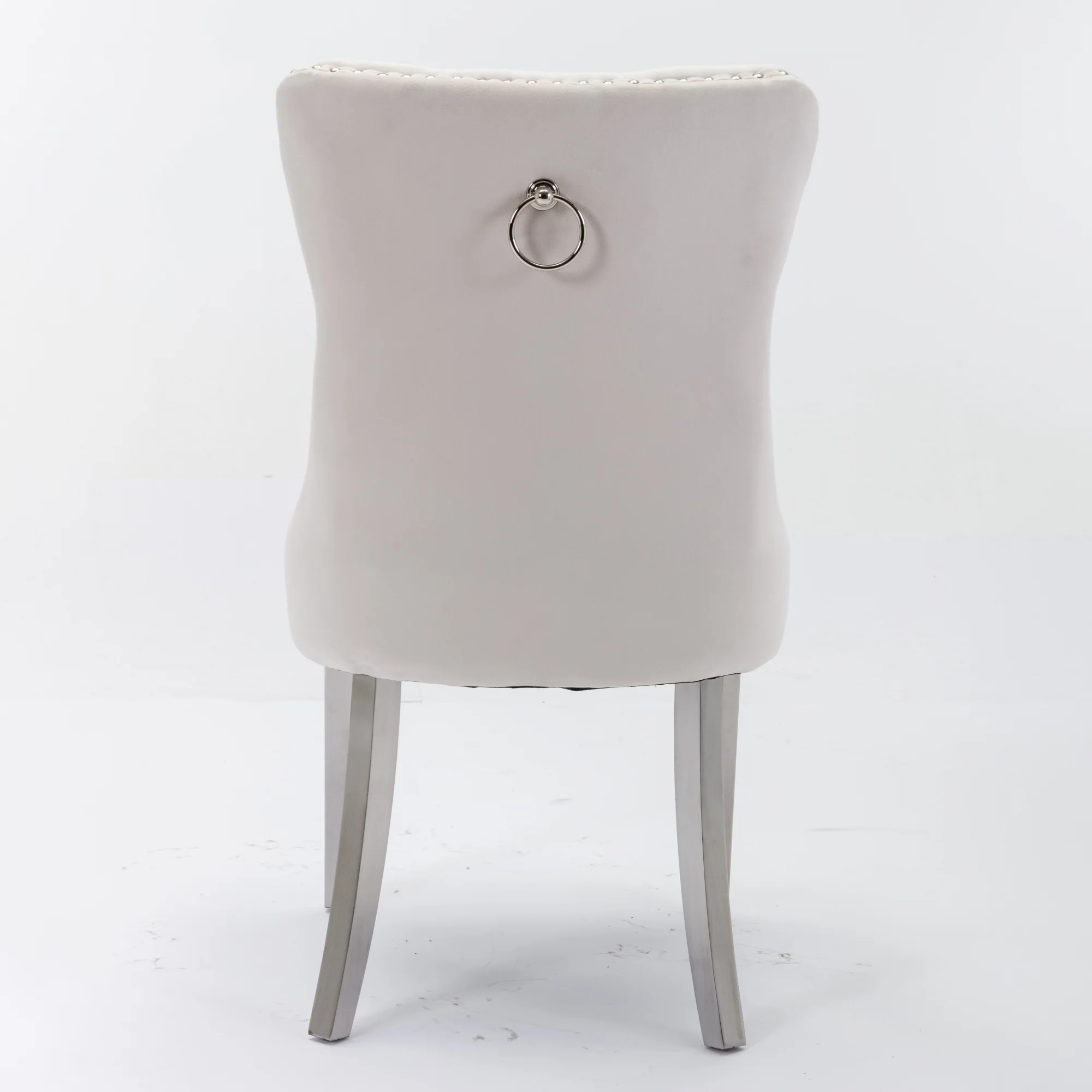 Nikki Collection Tufted Velvet Dining Chair Set of 2 Chrome Legs - Beige/Chrome - Image 6