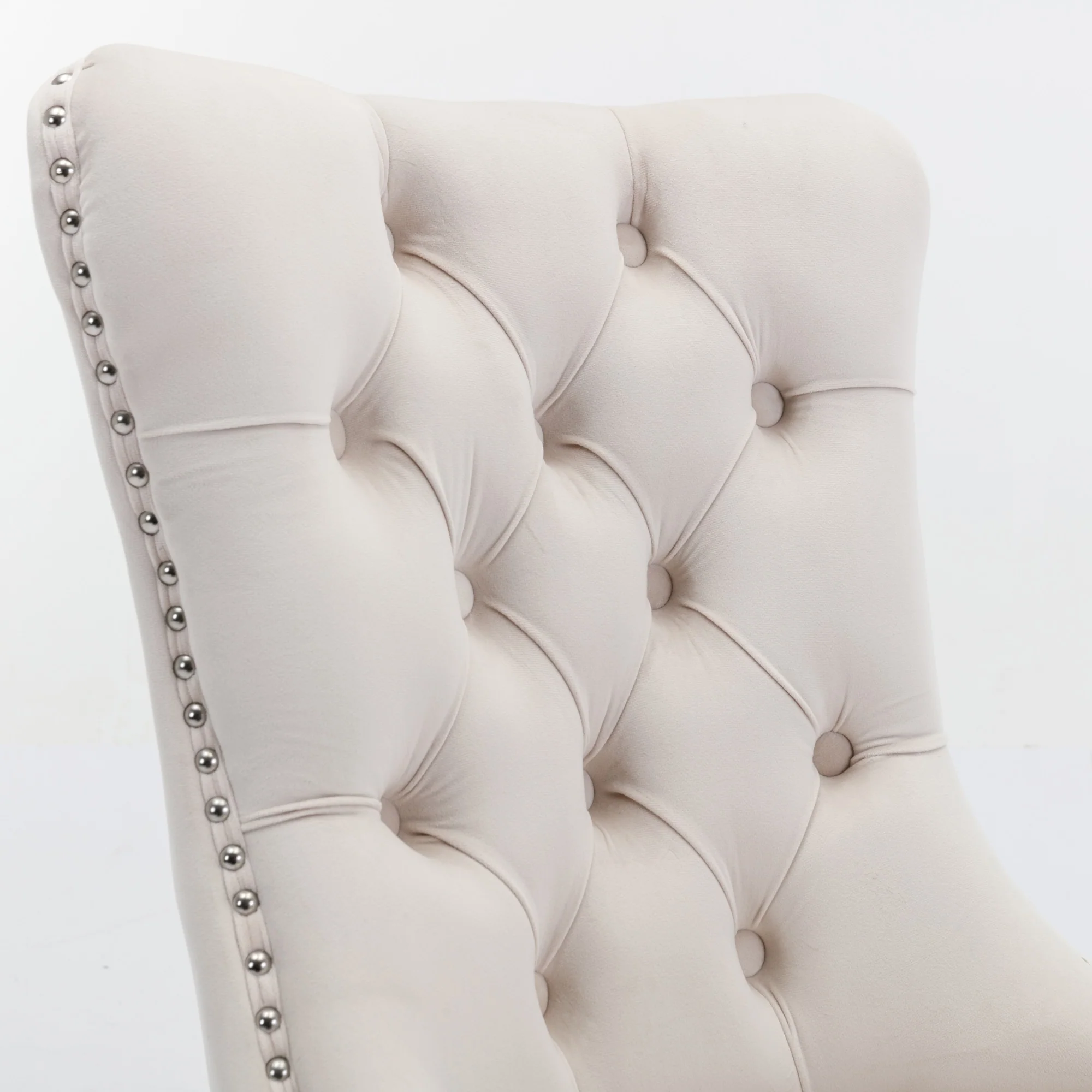Nikki Collection Tufted Velvet Dining Chair Set of 2 Chrome Legs - Beige/Chrome - Image 9