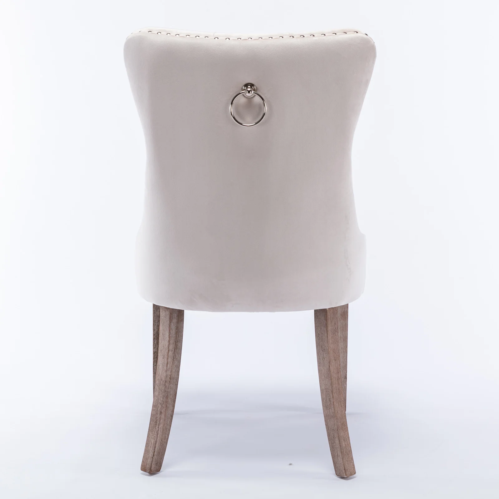Nikki Collection Tufted Velvet Upholstered Dining Chair Wood Legs Nailhead Trim 2-Pcs Set - Beige - Image 6
