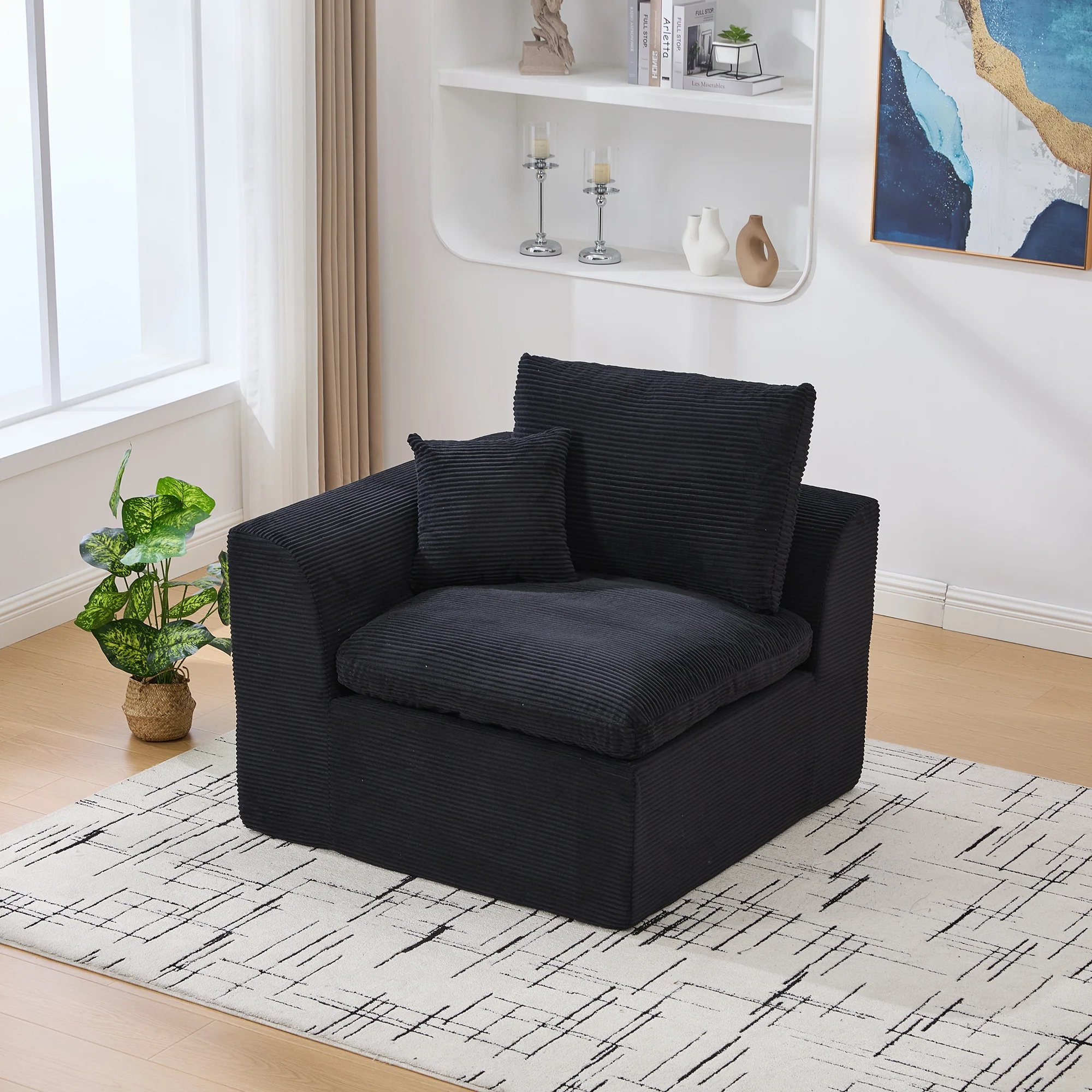 Nordic Style Single-Seater Armchair with Cushions - Fabric - Image 10