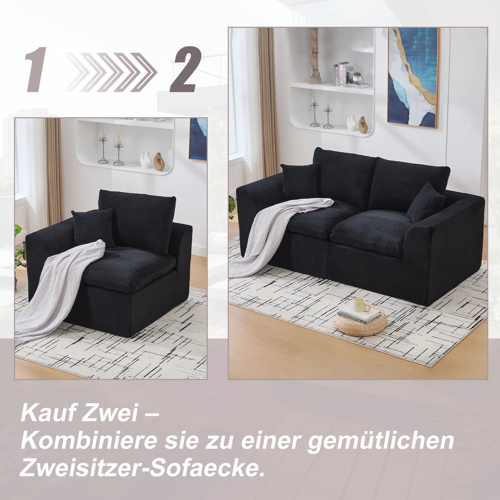 Nordic Style Single-Seater Armchair with Cushions - Fabric - Image 5