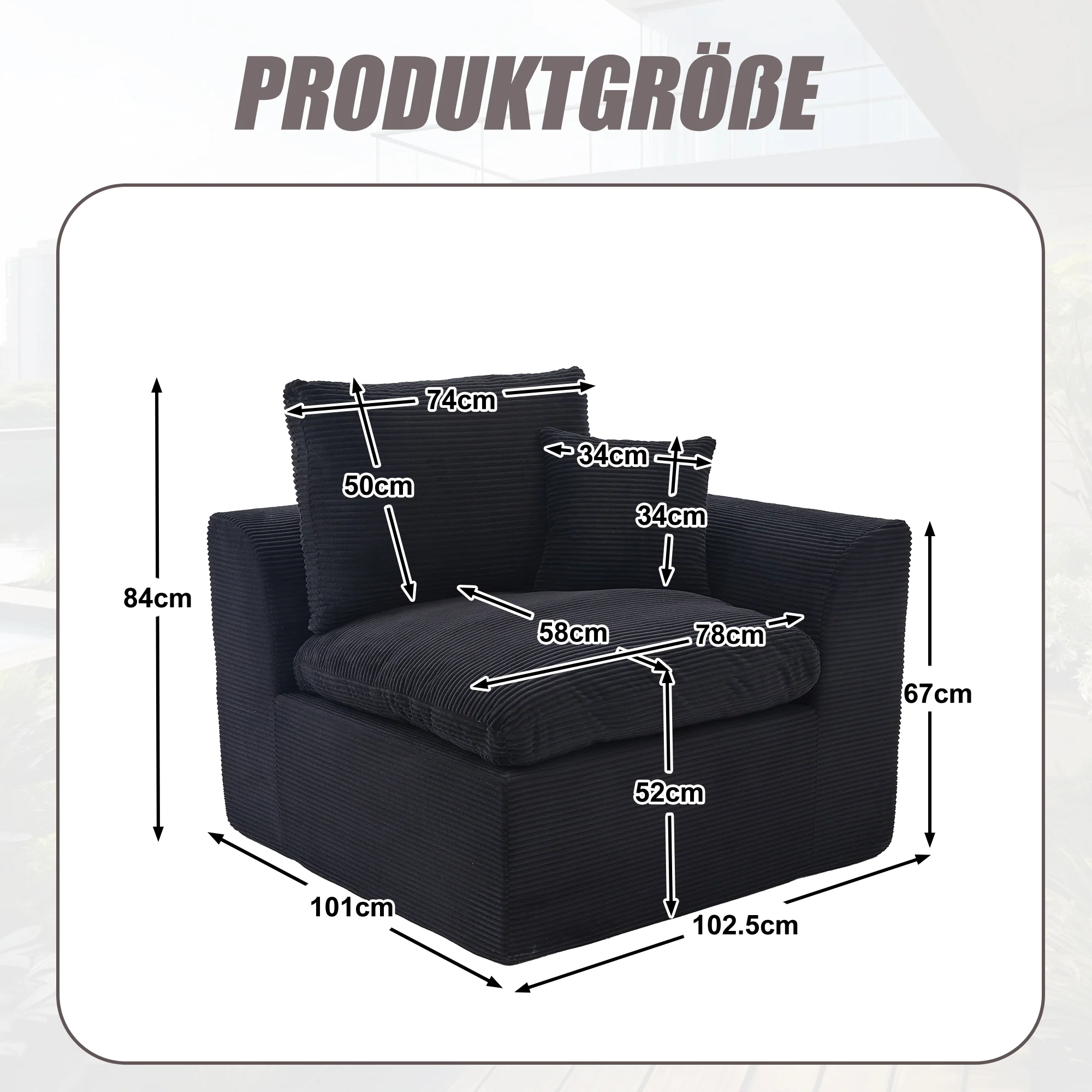 Nordic Style Single-Seater Armchair with Cushions - Fabric - Image 6