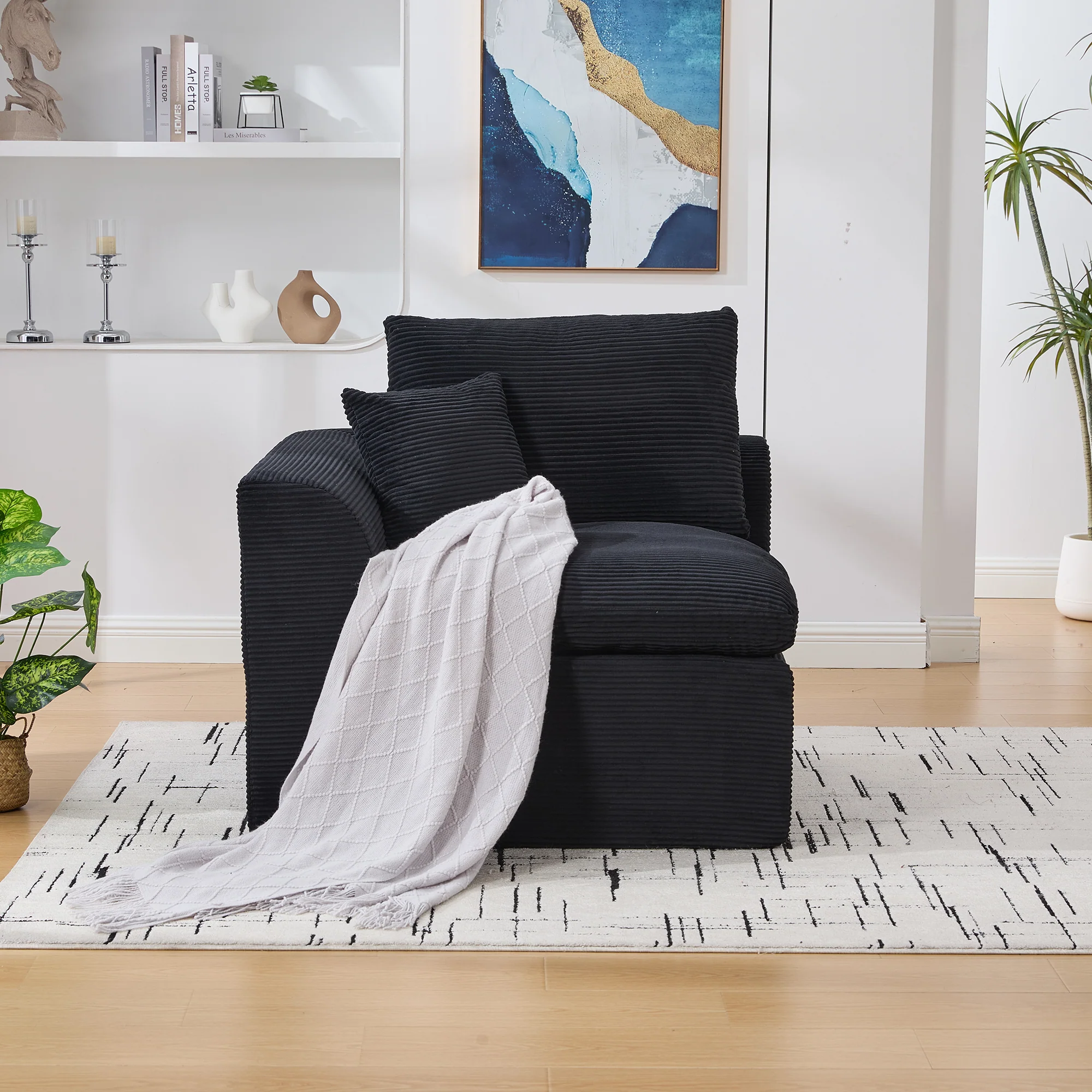 Nordic Style Single-Seater Armchair with Cushions - Fabric - Image 7