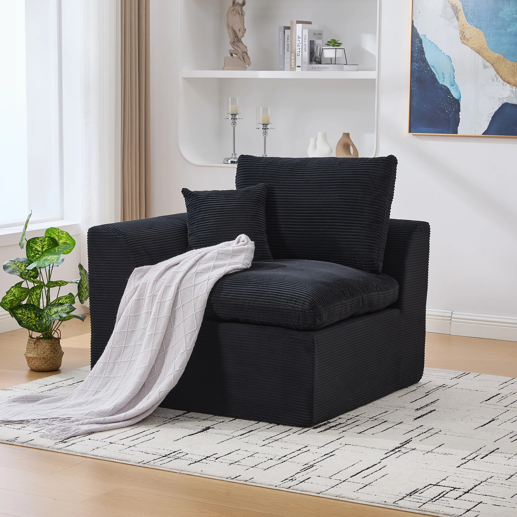 Nordic Style Single-Seater Armchair with Cushions - Fabric - Image 8
