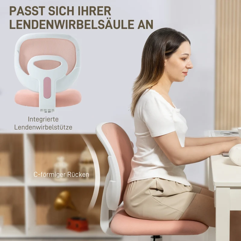 Office Chair Ergonomic C-Shaped Back Support Height Adjustable - Pink - Image 4
