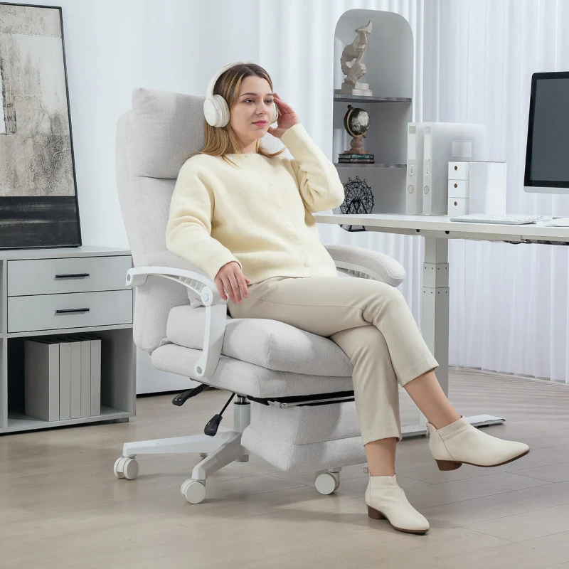 Office Chair, Ergonomic Desk with Lumbar Support & Footrest, Cream White - Image 2