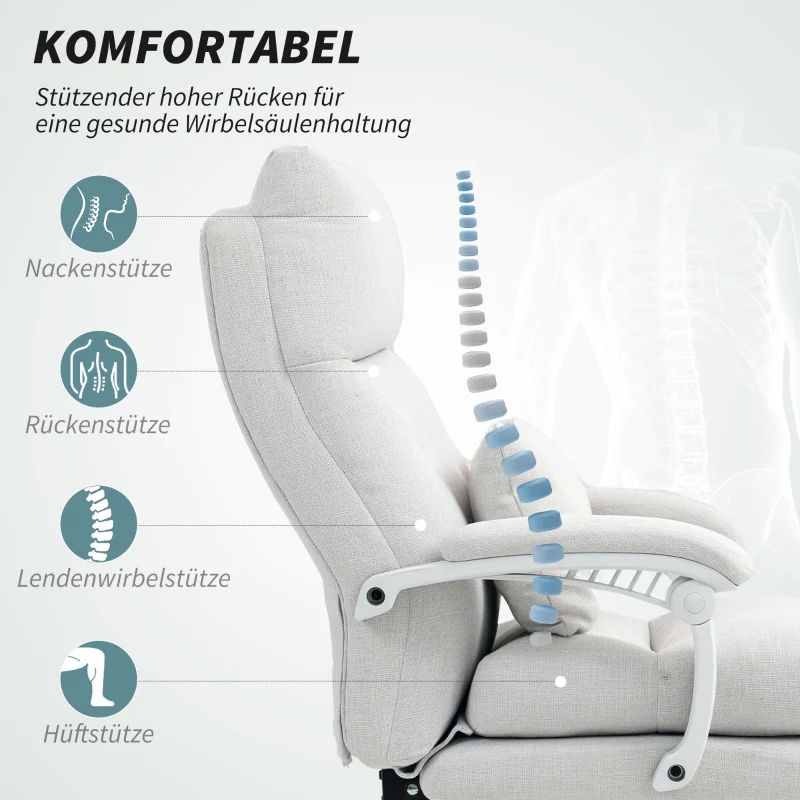 Office Chair, Ergonomic Desk with Lumbar Support & Footrest, Cream White - Image 3