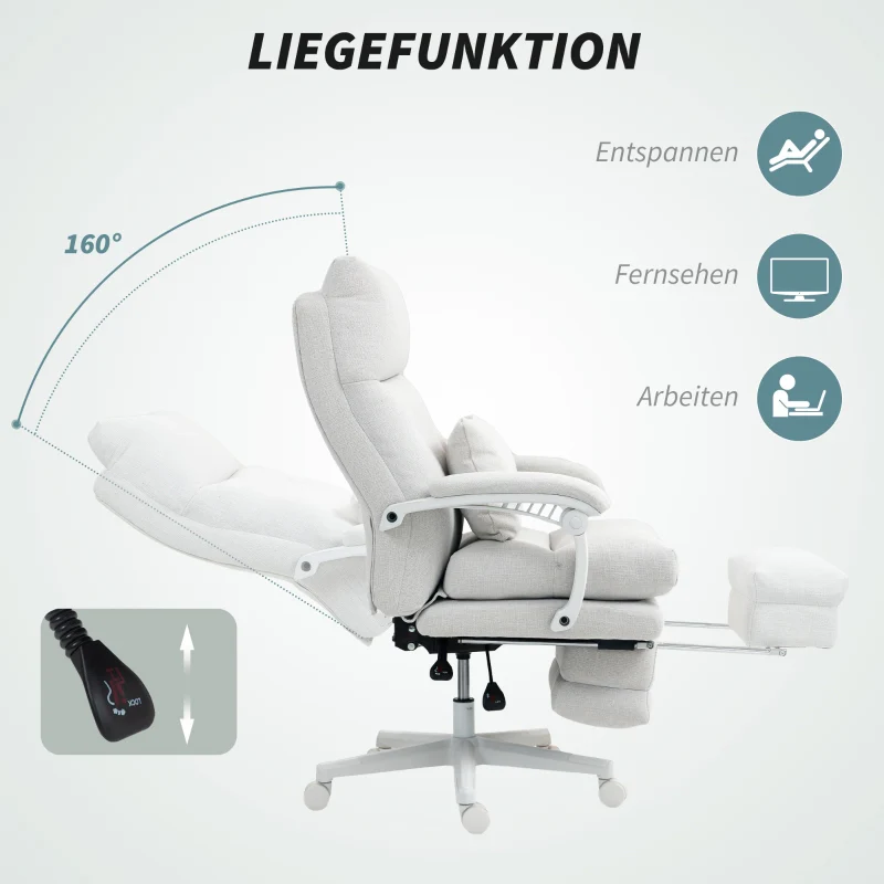 Office Chair, Ergonomic Desk with Lumbar Support & Footrest, Cream White - Image 5