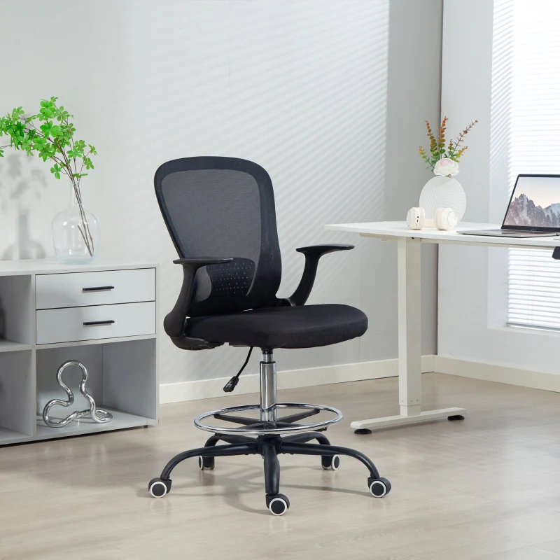 Office Chair Height-Adjustable Foot Ring Lumbar Support - Black - Image 2