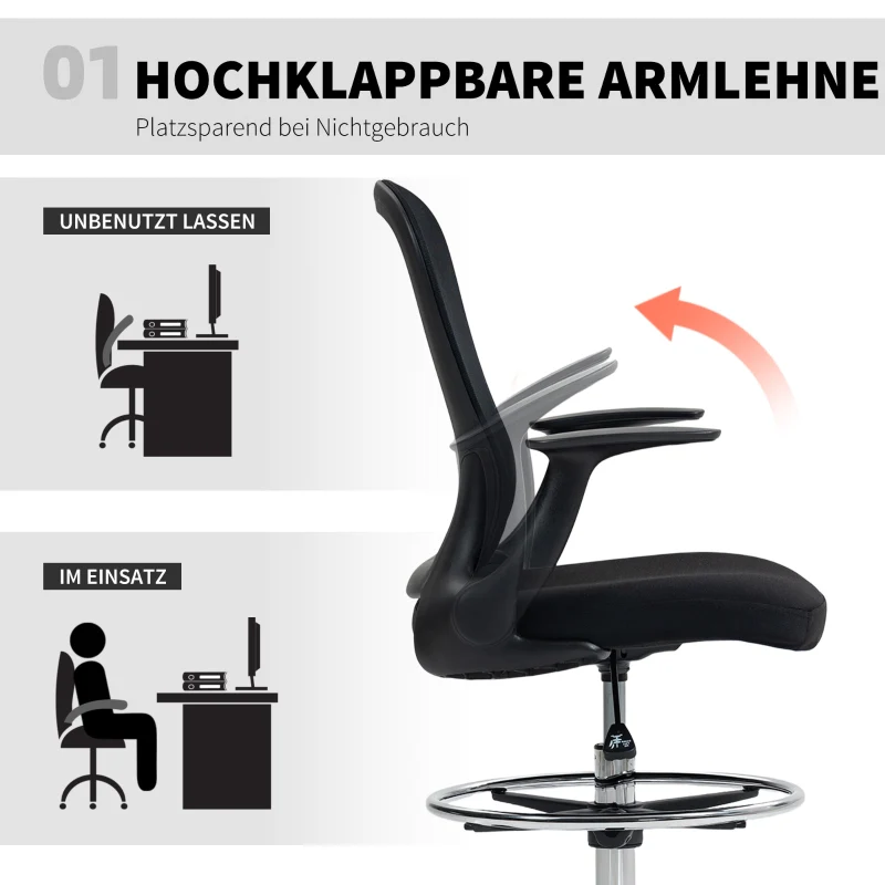 Office Chair Height-Adjustable Foot Ring Lumbar Support - Black - Image 4