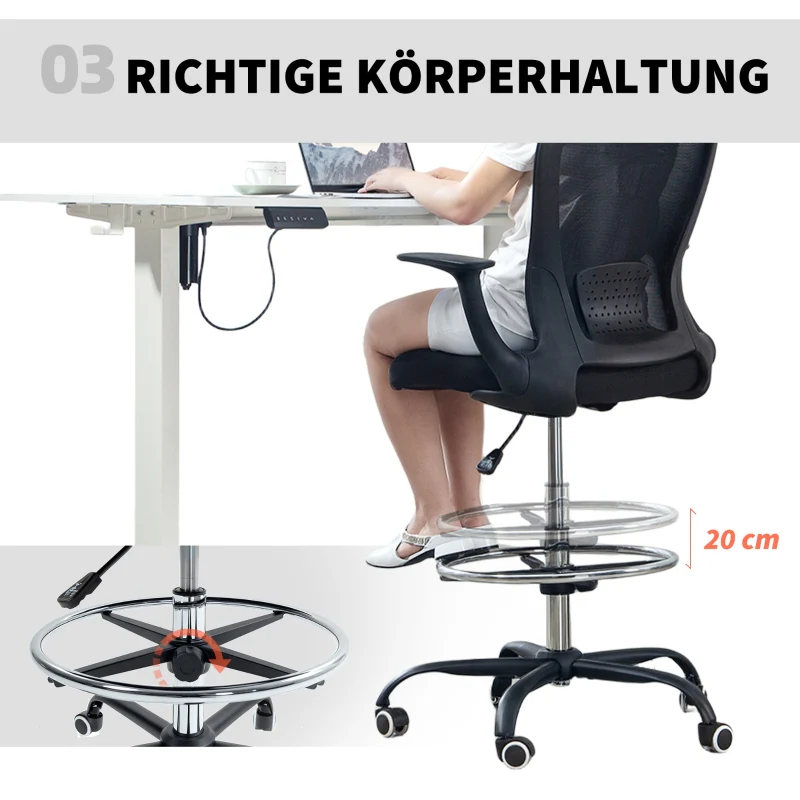 Office Chair Height-Adjustable Foot Ring Lumbar Support - Black - Image 6