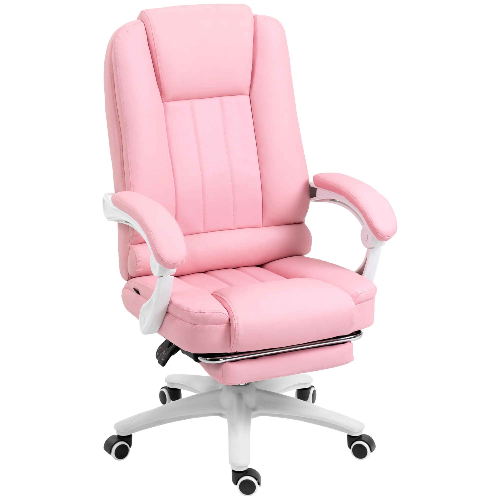 Office Chair Reclining Footrest Casters Adjustable Faux Leather Pink