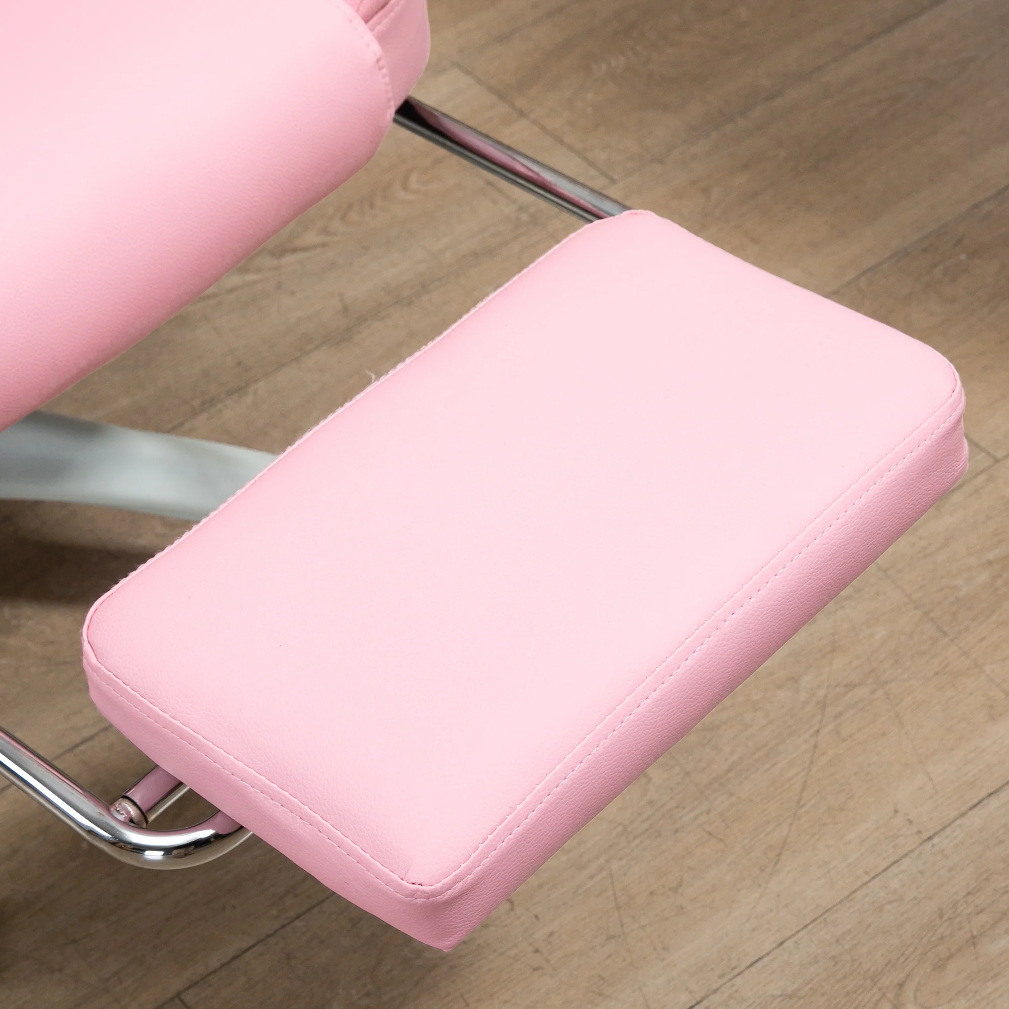 Office Chair Reclining Footrest Casters Adjustable Faux Leather Pink - Image 8