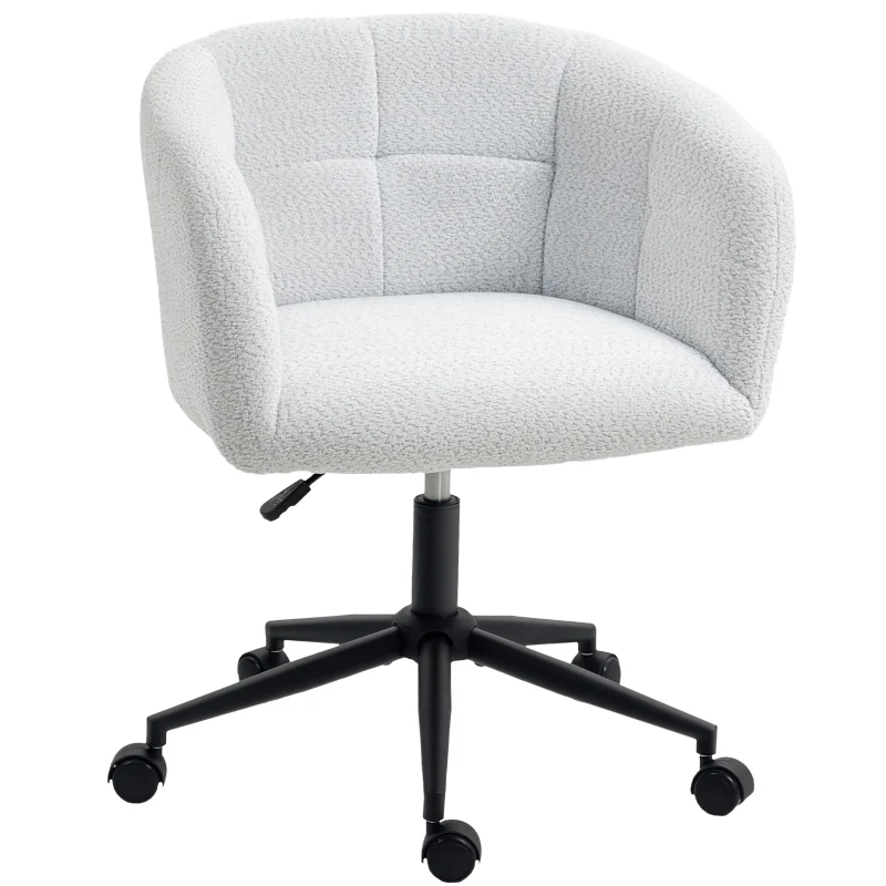 Office Chair Upholstered Tub Design Rolling Plush - Cream/Black