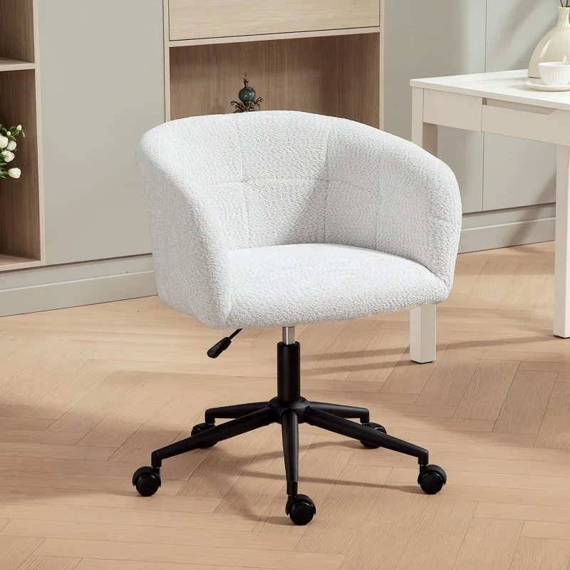 Office Chair Upholstered Tub Design Rolling Plush - Cream/Black - Image 2