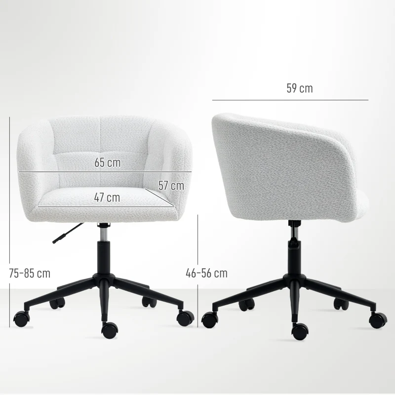 Office Chair Upholstered Tub Design Rolling Plush - Cream/Black - Image 3